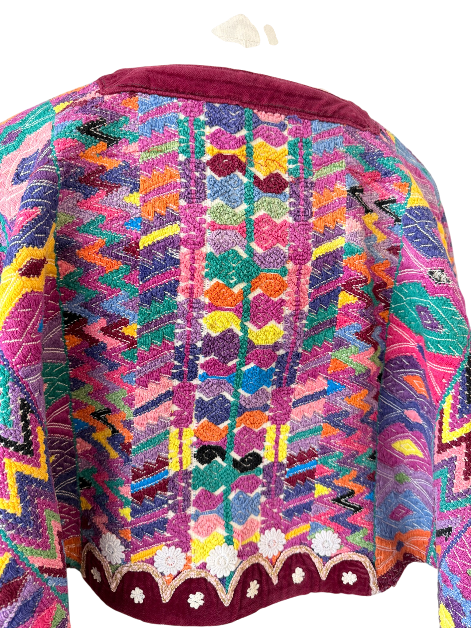 1960s Authentic Mayan Huipil Handwoven Poncho with Velvet Trim
