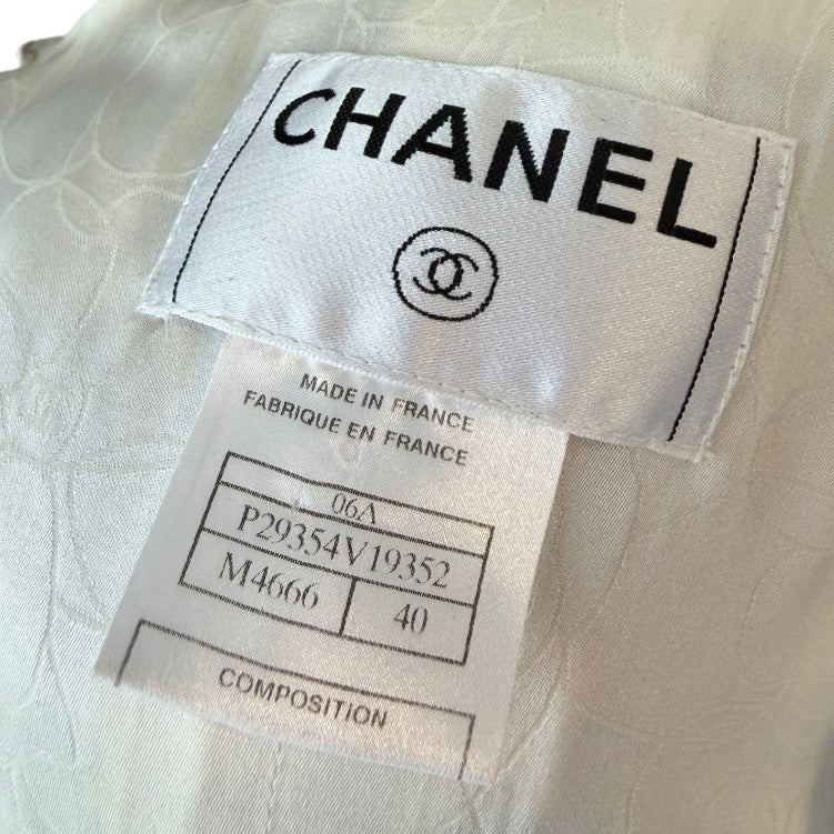 2006 Chanel Navy & White Gingham Cropped Wool Blazer with Pearl Trim