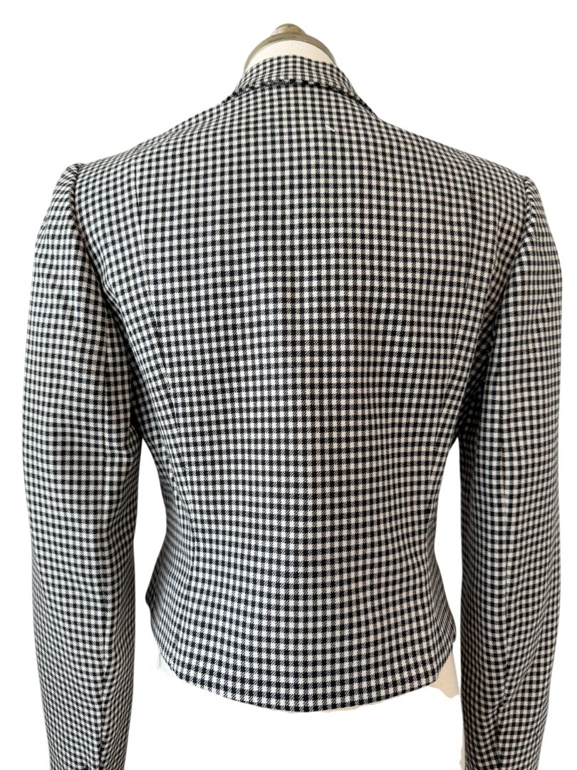 1980s Mort Schrader Black & White Plaid Cropped Blazer with Velvet Collar