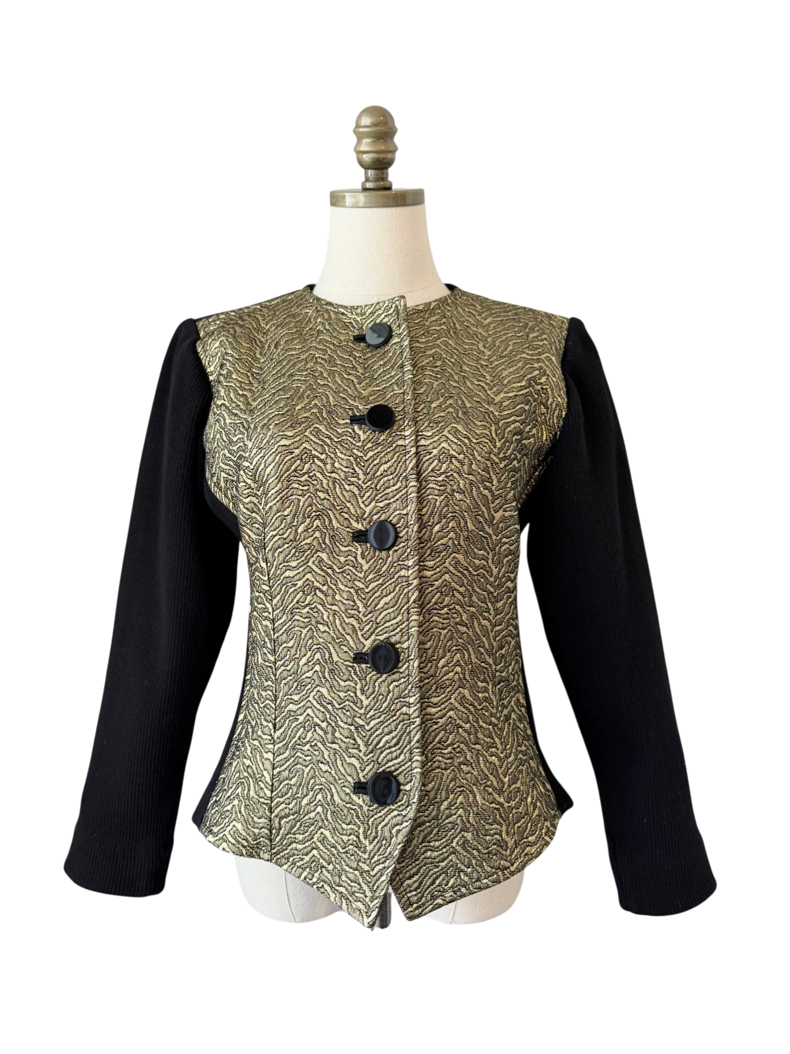 1970s Saint Laurent Gold & Black Lamé Blazer with Knit Back