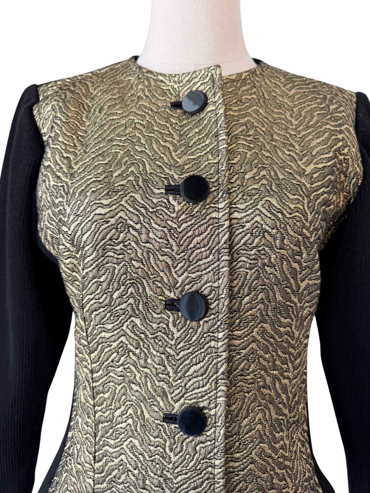 1970s Saint Laurent Gold & Black Lamé Blazer with Knit Back
