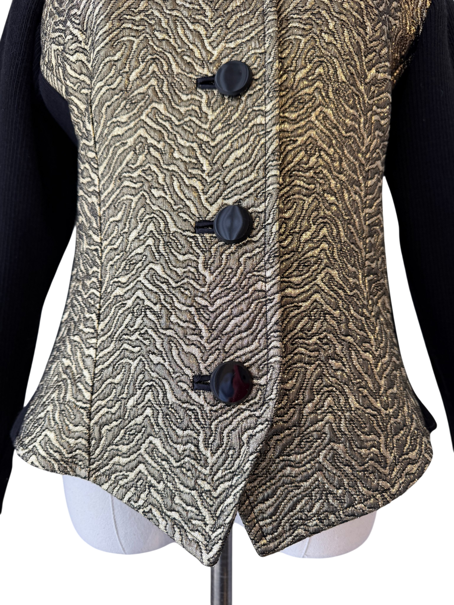 1970s Saint Laurent Gold & Black Lamé Blazer with Knit Back