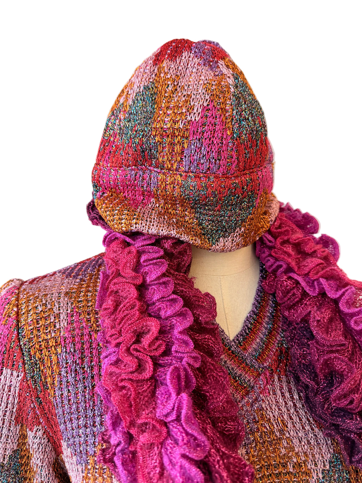1970s Missoni Four-Piece Knit Skirt, Top, Scarf & Hat Ensemble
