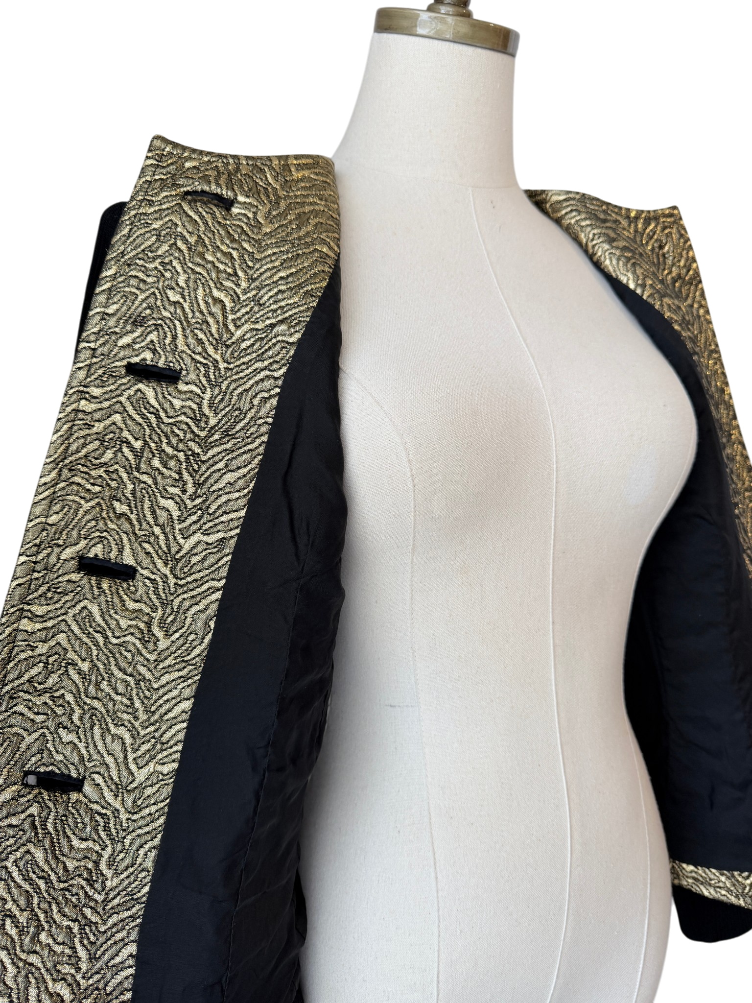 1970s Saint Laurent Gold & Black Lamé Blazer with Knit Back
