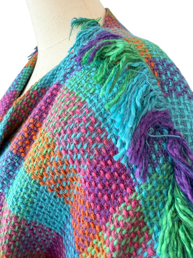 1980s Stijfselkissie by Marijke Benedict Colorful Tweed Cropped Blazer with Fringe