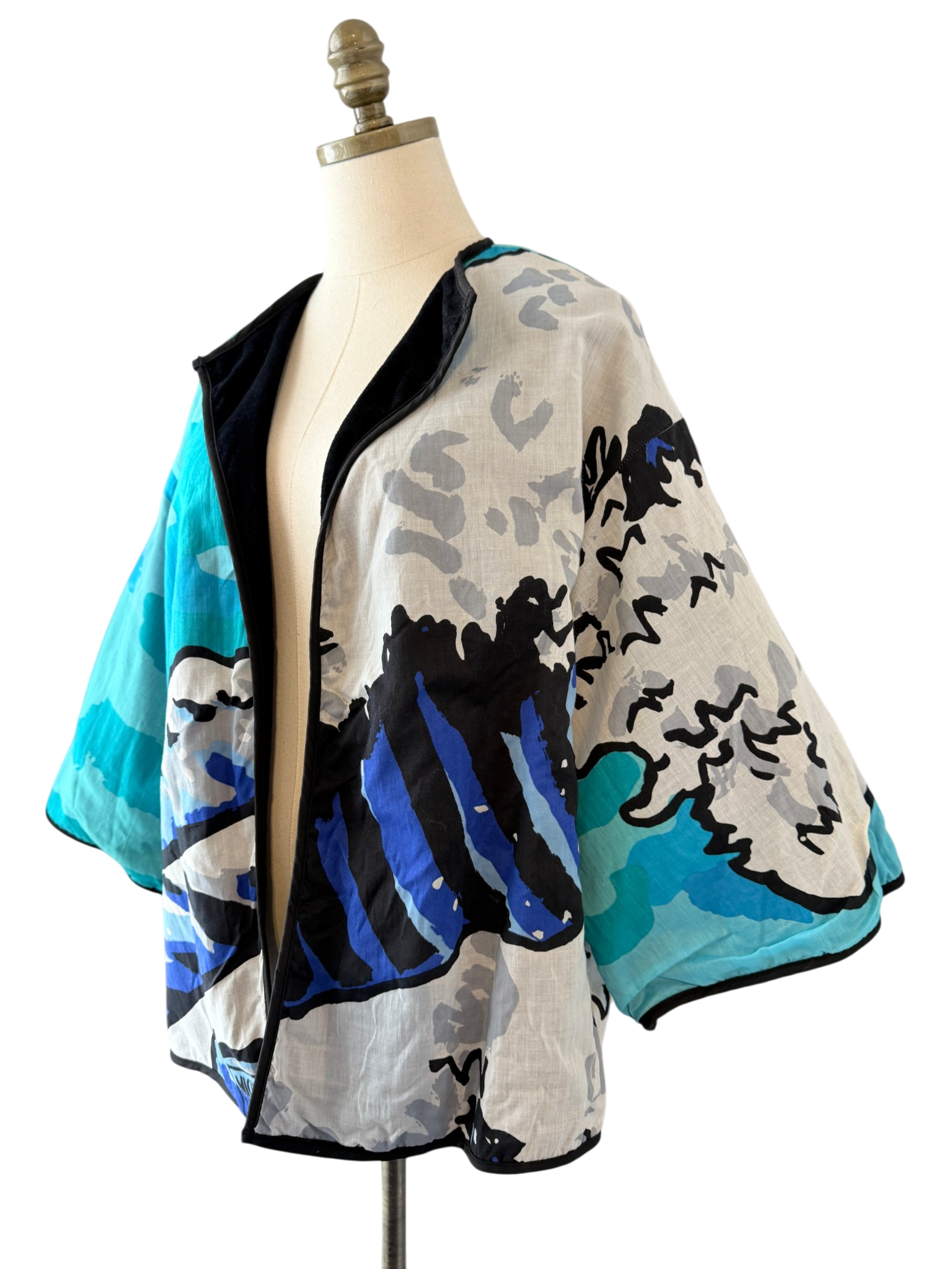 1970s Michaele Vollbracht cotton/terrycloth wearble art  "wave" print open jacket