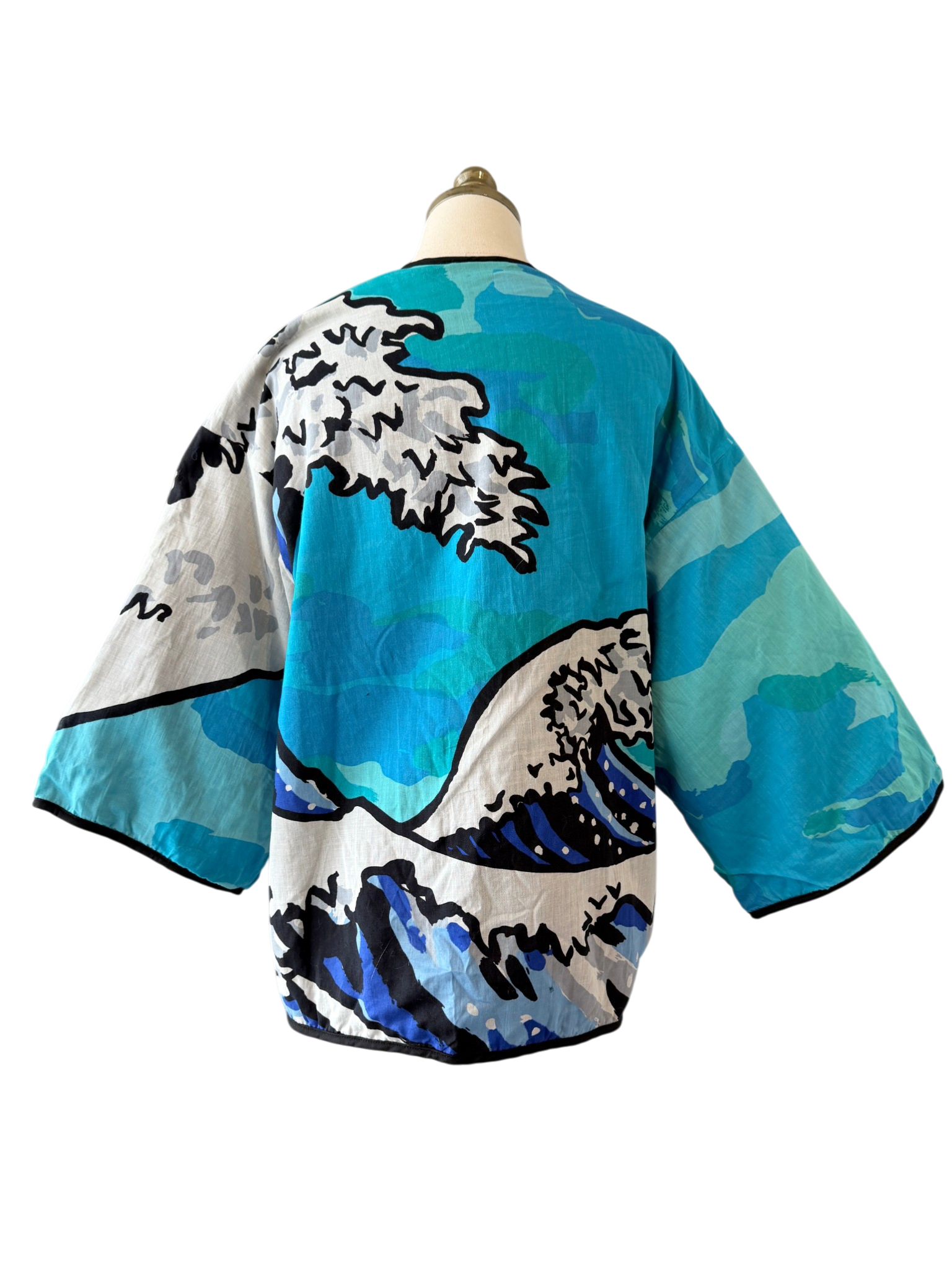 1970s Michaele Vollbracht cotton/terrycloth wearble art  "wave" print open jacket