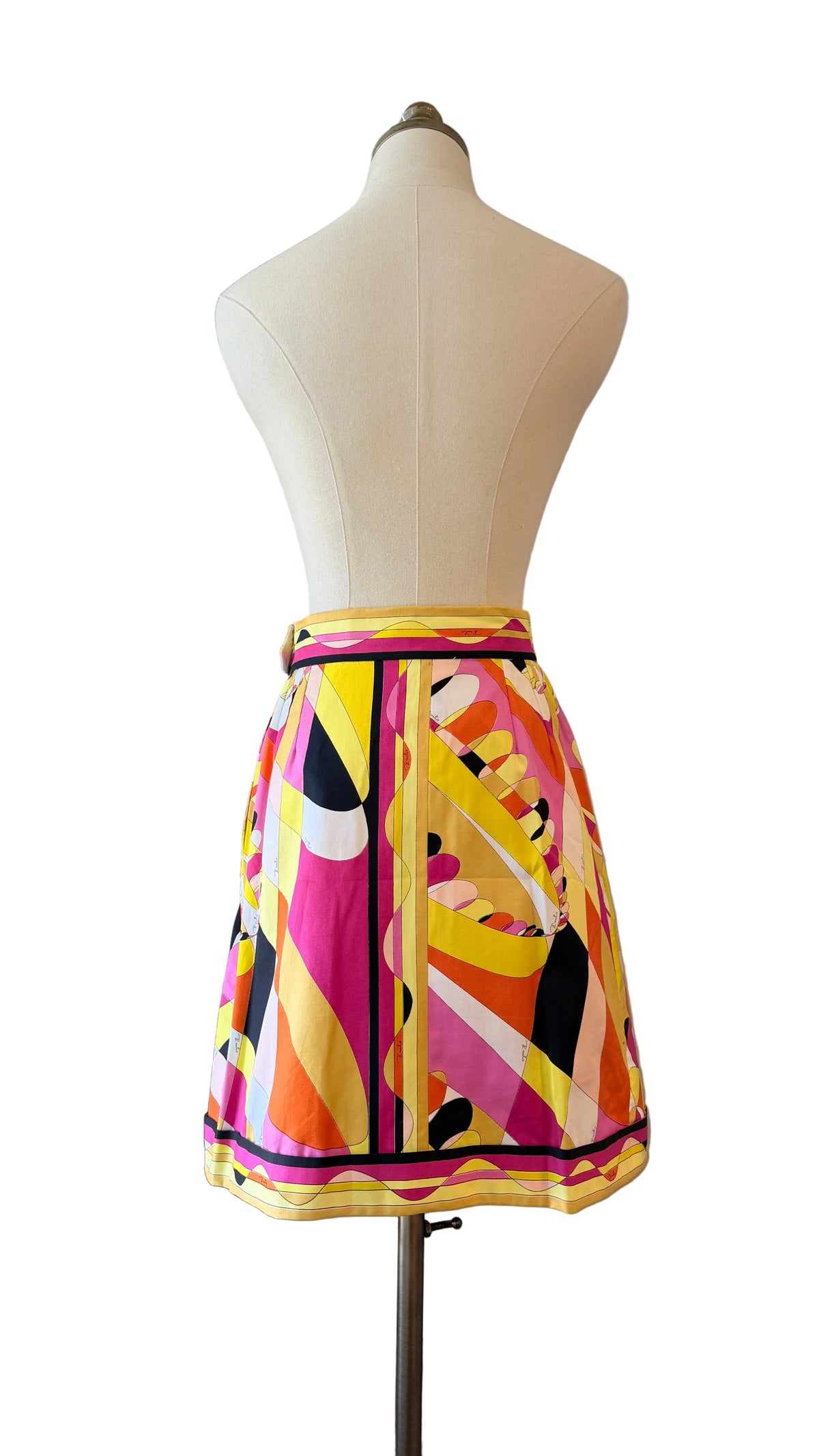 1960s Emilio Pucci Mini Skirt in Black, Yellow, Pink & Orange Mod Print
