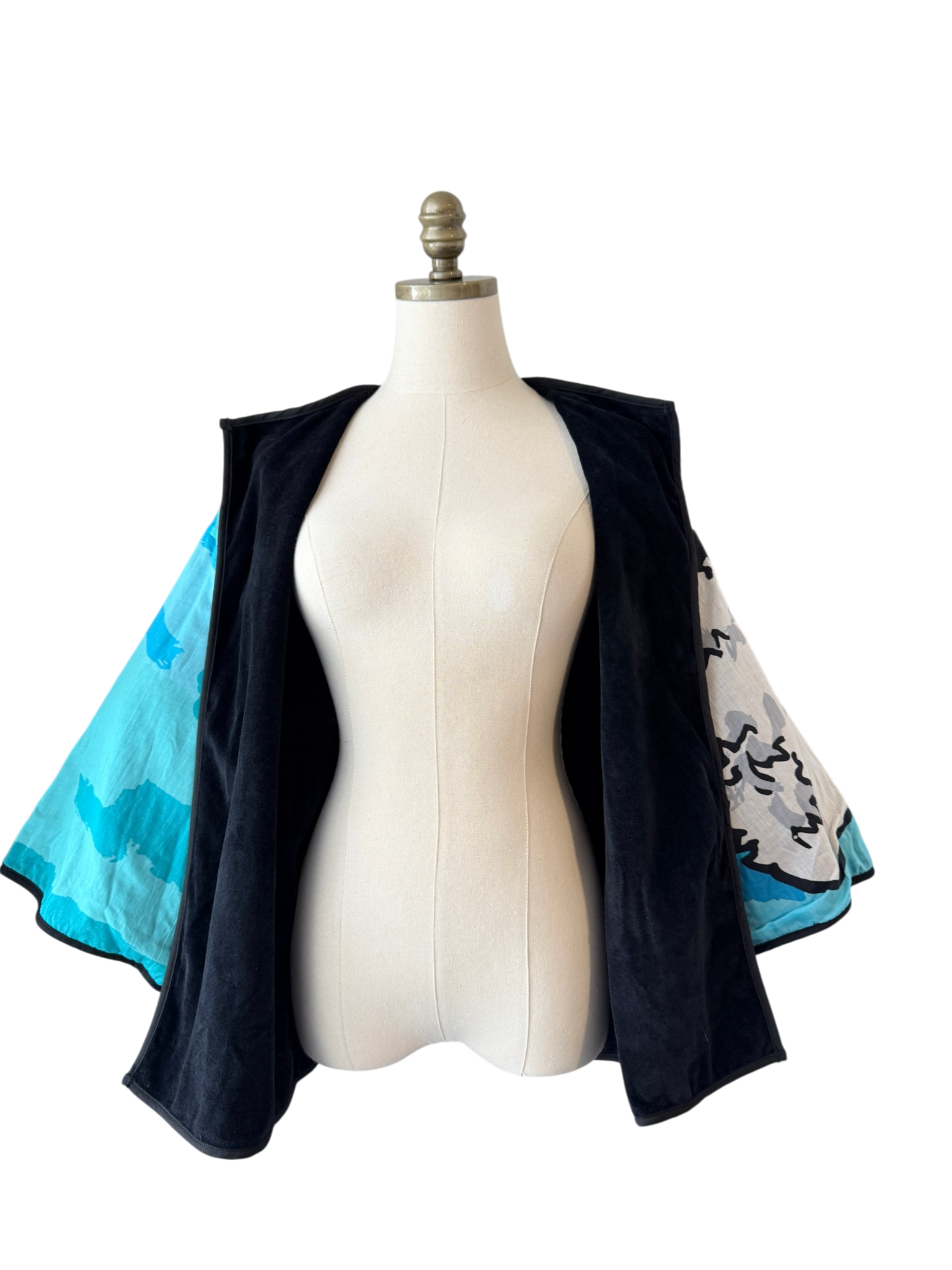 1970s Michaele Vollbracht cotton/terrycloth wearble art  "wave" print open jacket