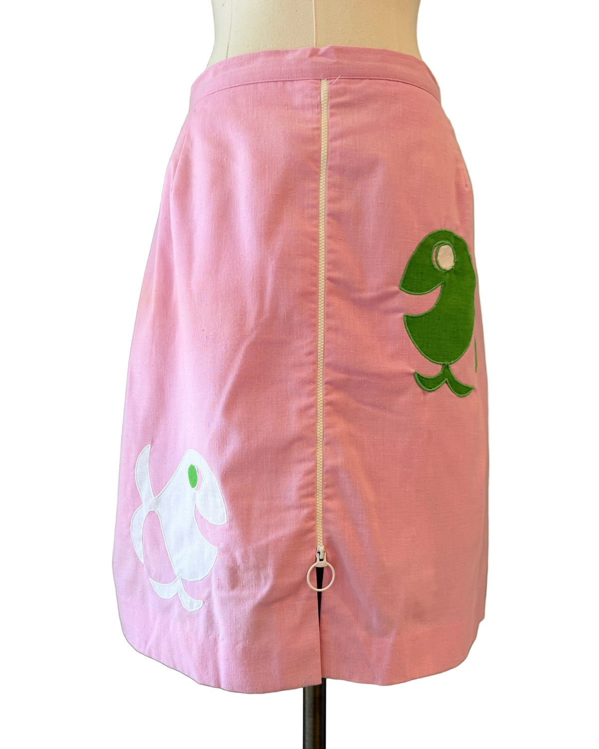 1960s Leon Levin Pink Zip-Front Skort with Fish Appliqués