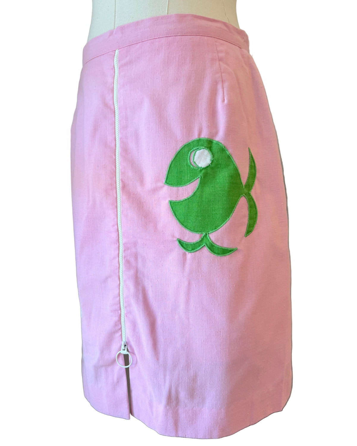 1960s Leon Levin Pink Zip-Front Skort with Fish Appliqués