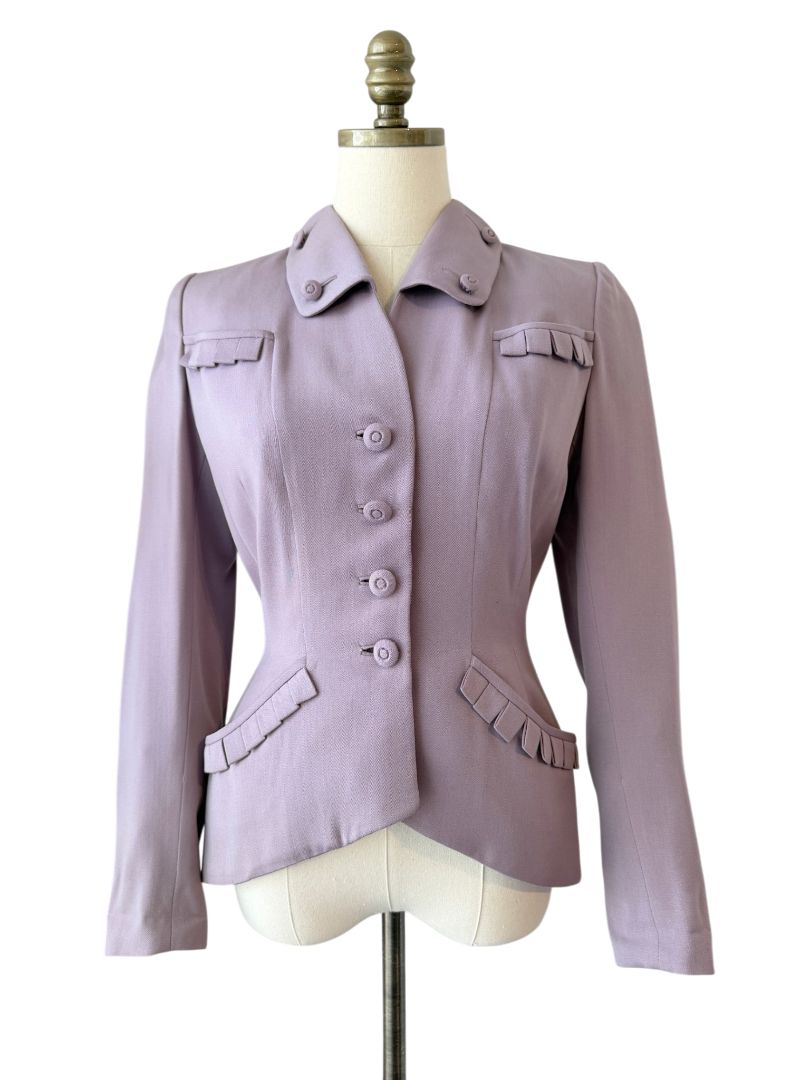 1940s Daniell Inc. Lavender Fitted Blazer with Peplum and Pleated Pockets