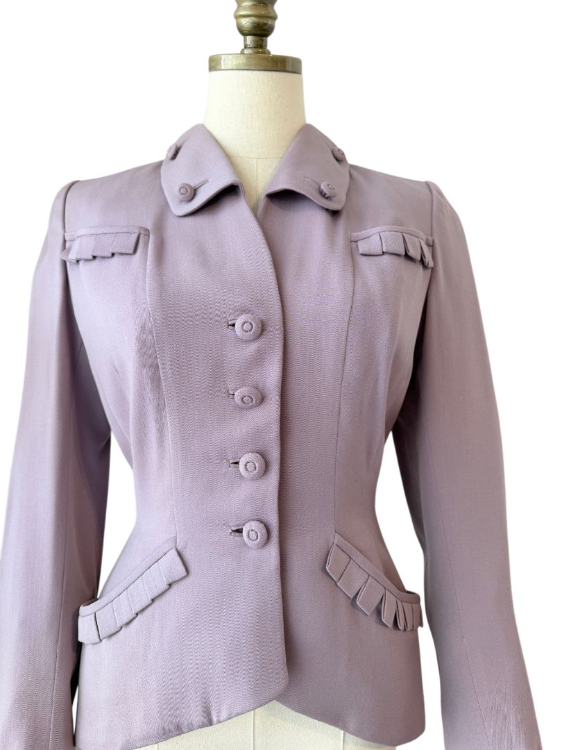 1940s Daniell Inc. Lavender Fitted Blazer with Peplum and Pleated Pockets