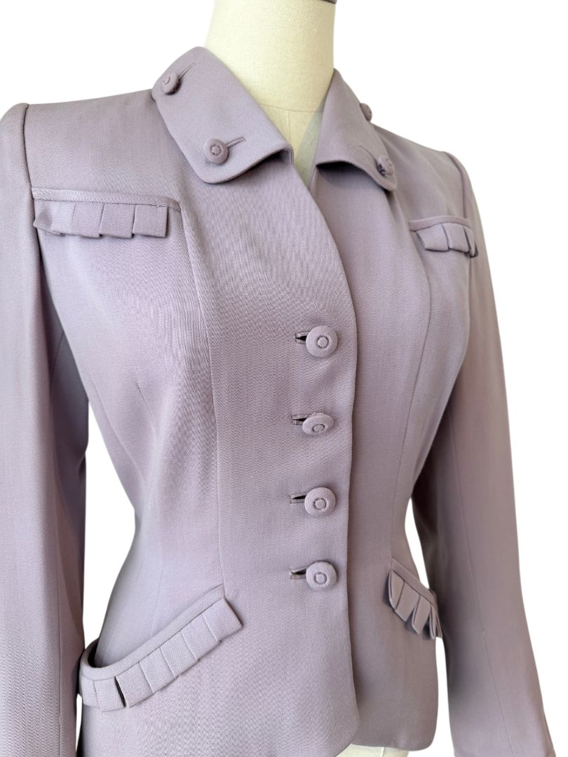 1940s Daniell Inc. Lavender Fitted Blazer with Peplum and Pleated Pockets