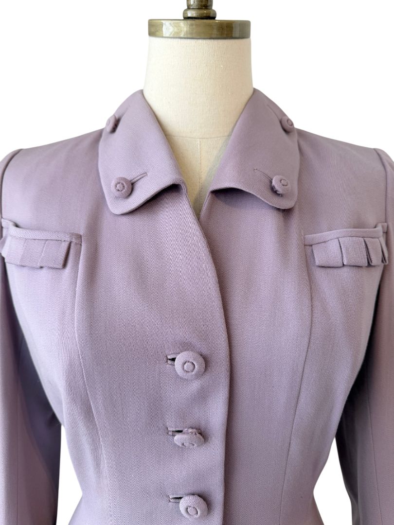 1940s Daniell Inc. Lavender Fitted Blazer with Peplum and Pleated Pockets