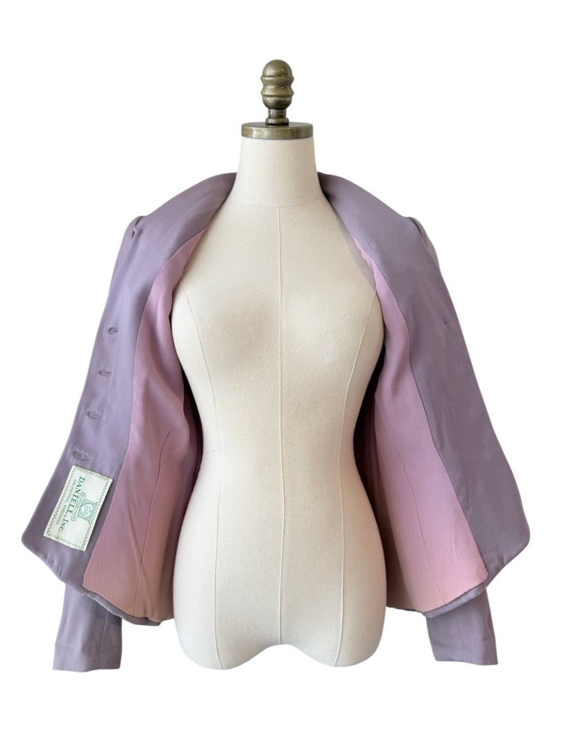 1940s Daniell Inc. Lavender Fitted Blazer with Peplum and Pleated Pockets