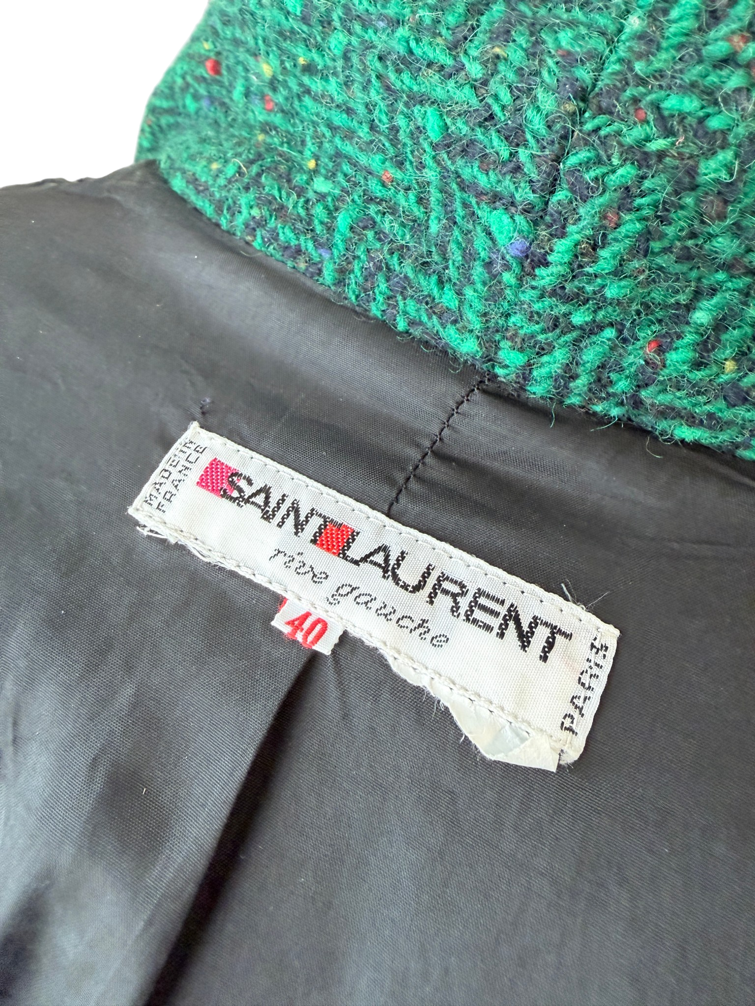 1970s Saint Laurent Green Tweed Blazer with Black Knit Back