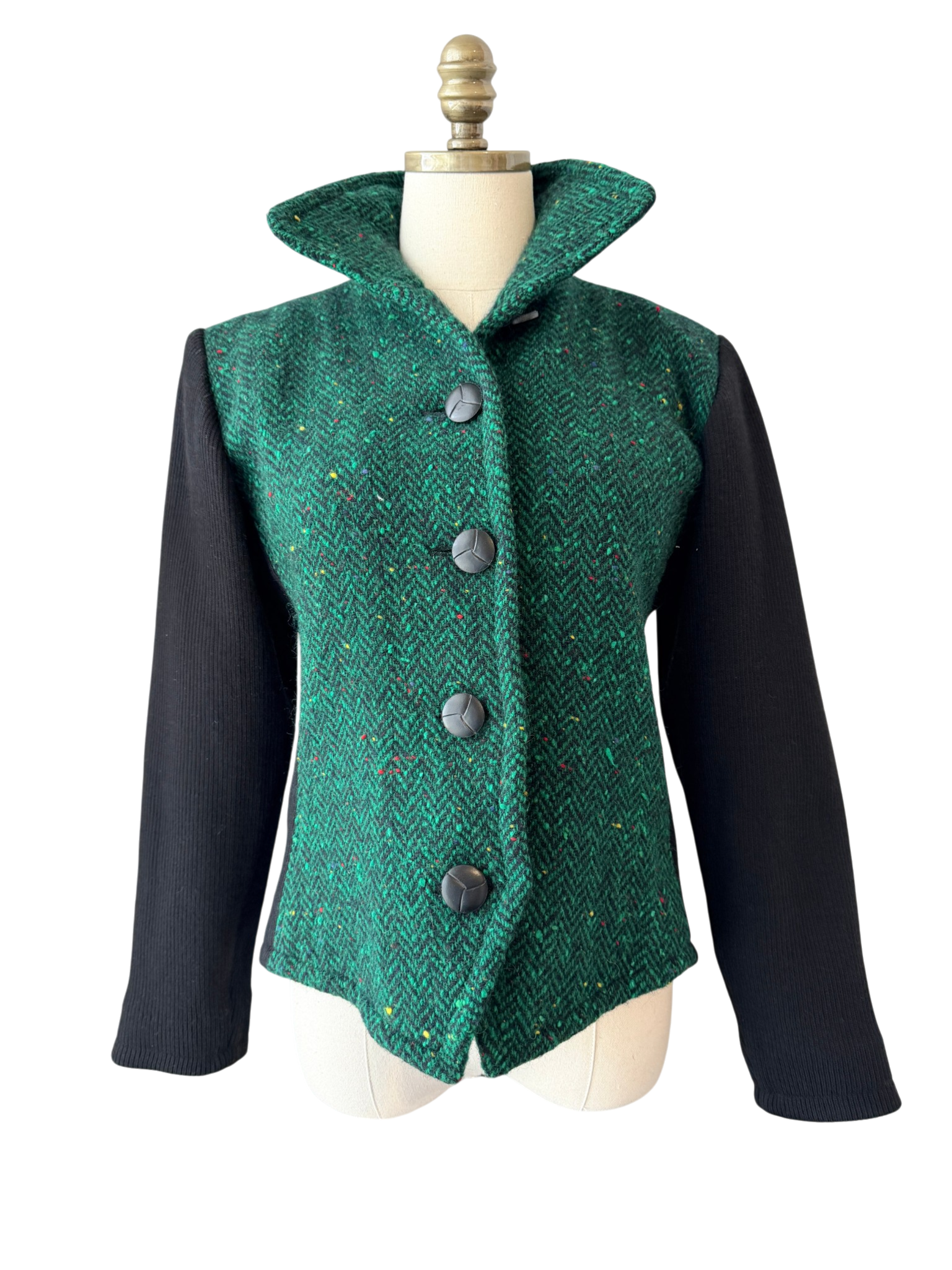 1970s Saint Laurent Green Tweed Blazer with Black Knit Back