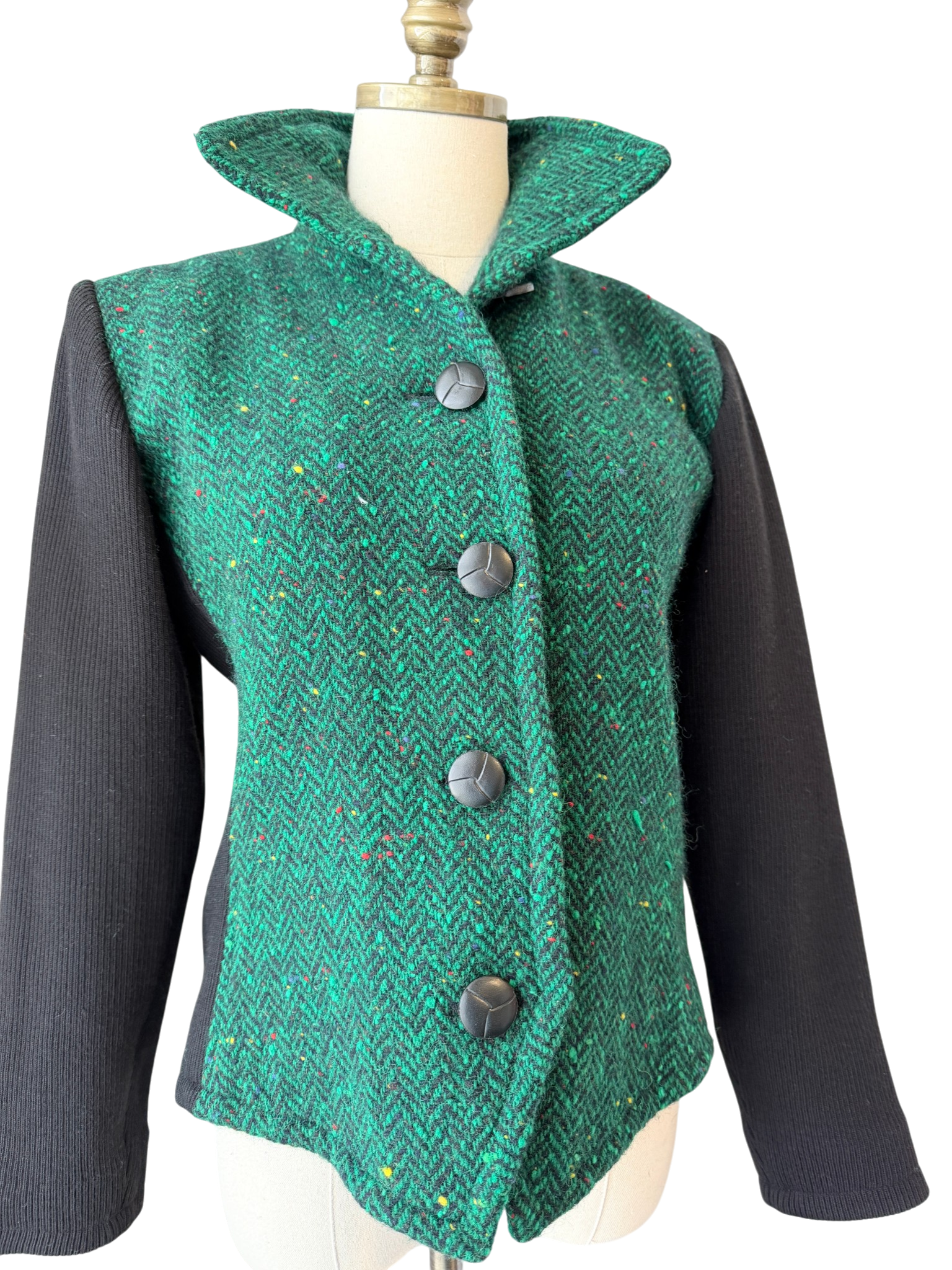 1970s Saint Laurent Green Tweed Blazer with Black Knit Back