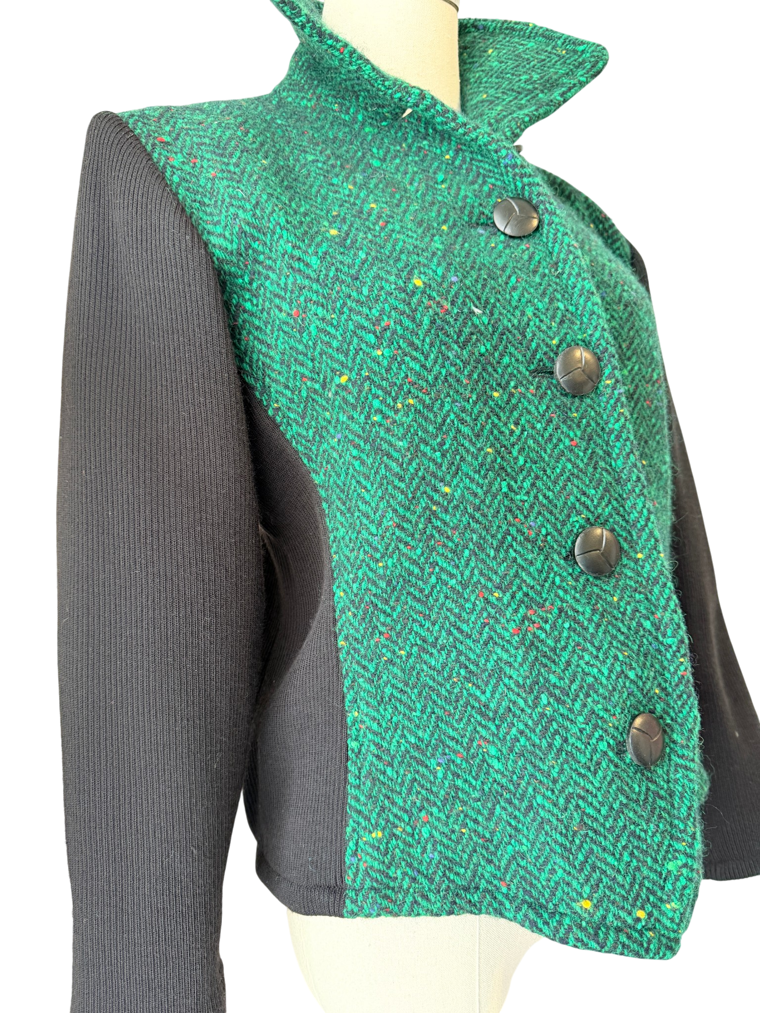 1970s Saint Laurent Green Tweed Blazer with Black Knit Back