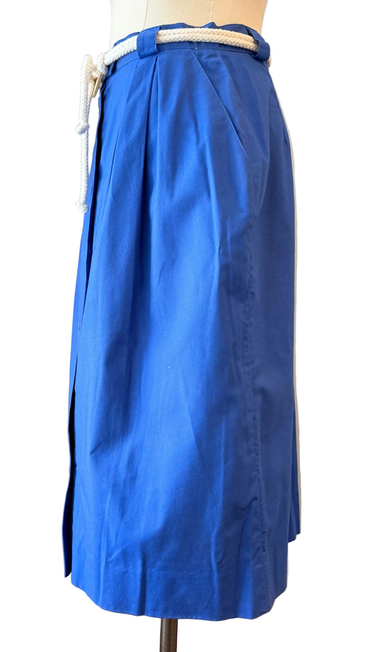 1980s Christian Dior Blue Button-Front Sheath Skirt with Rope Belt