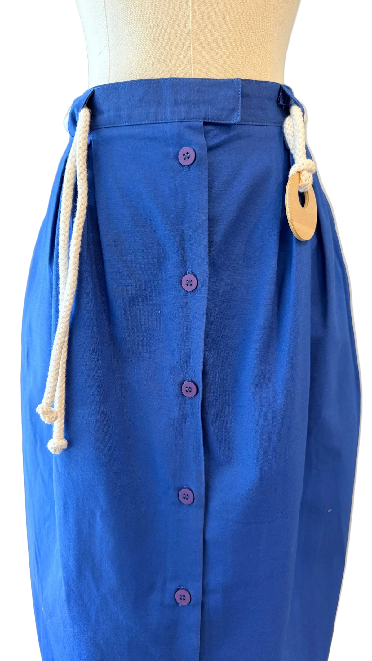 1980s Christian Dior Blue Button-Front Sheath Skirt with Rope Belt