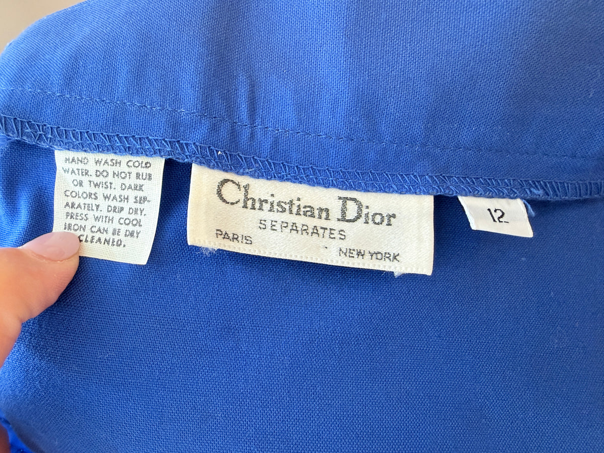 1980s Christian Dior Blue Button-Front Sheath Skirt with Rope Belt