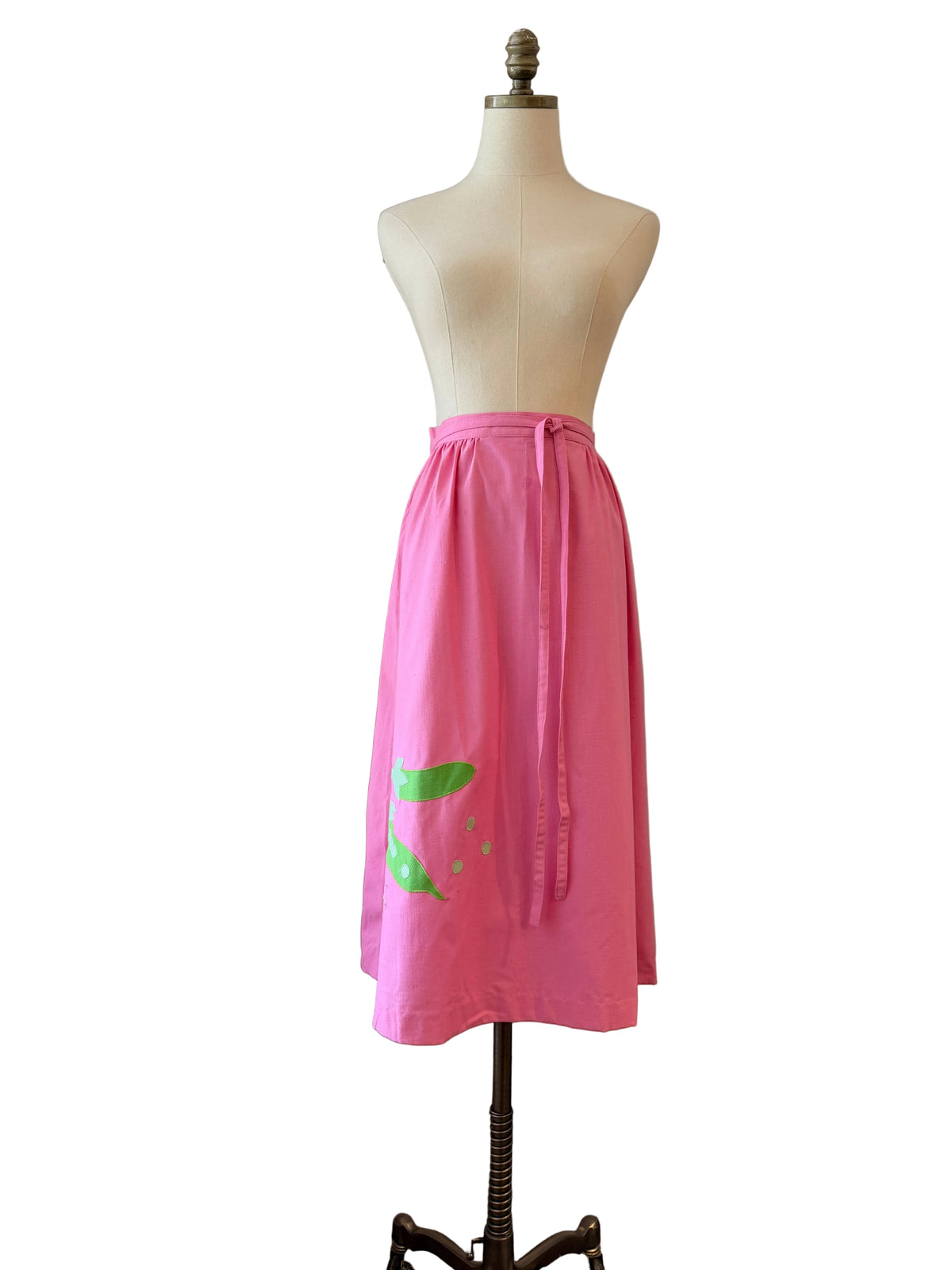 1970s Point of View Pink Wrap Skirt with Pea Appliqués