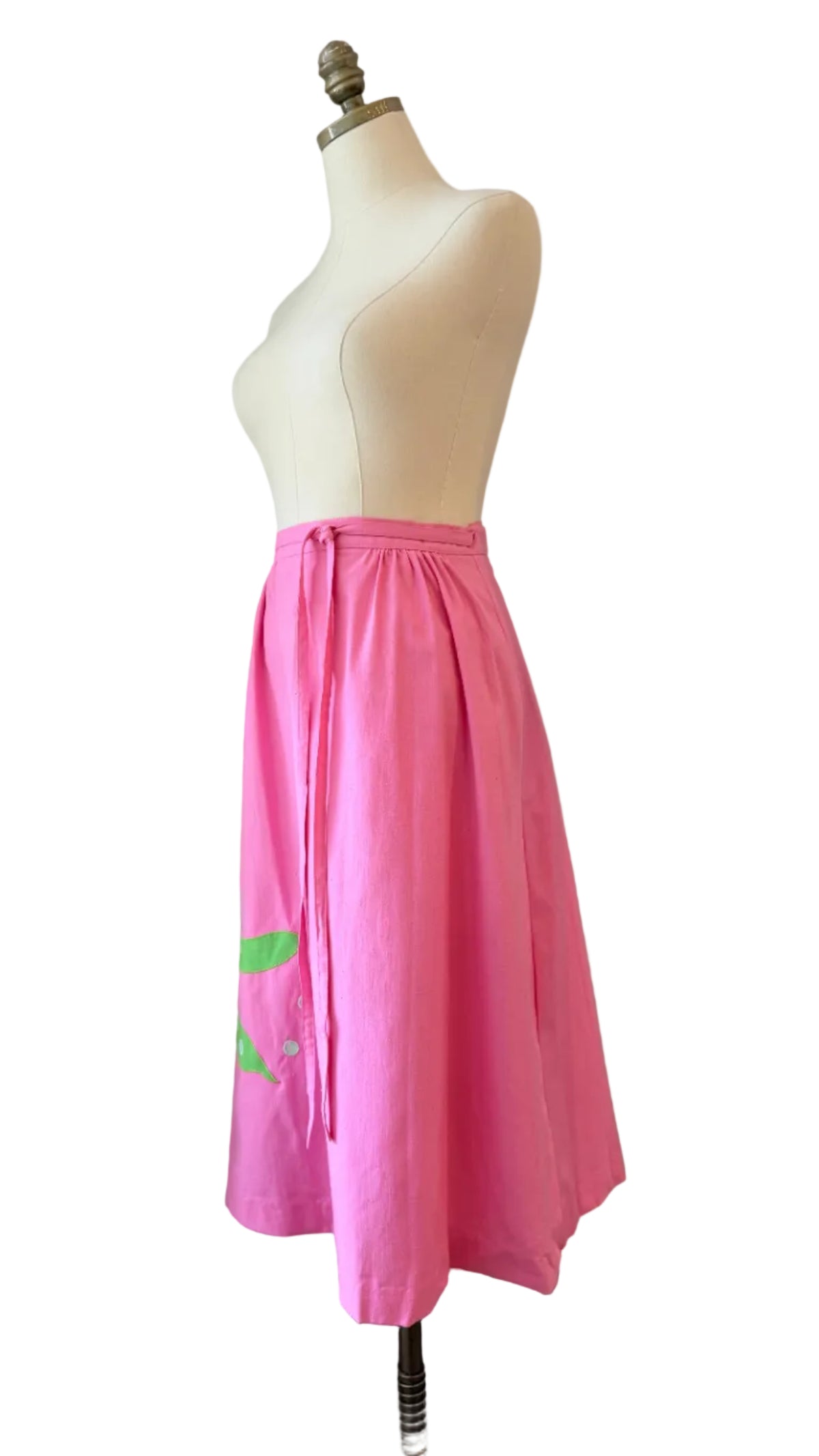 1970s Point of View Pink Wrap Skirt with Pea Appliqués