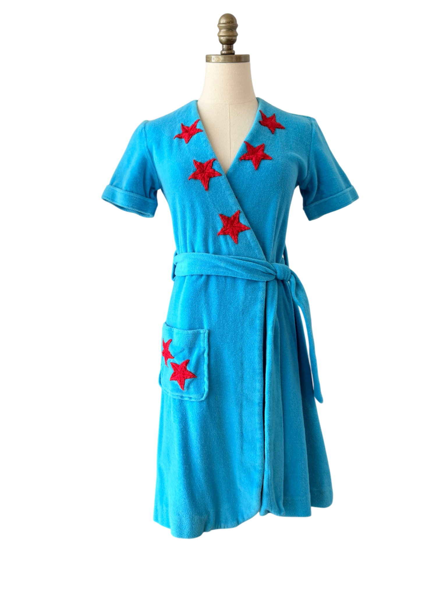 1960s Adrian’s Original Capri Terrycloth Wrap Dress with Red Stars