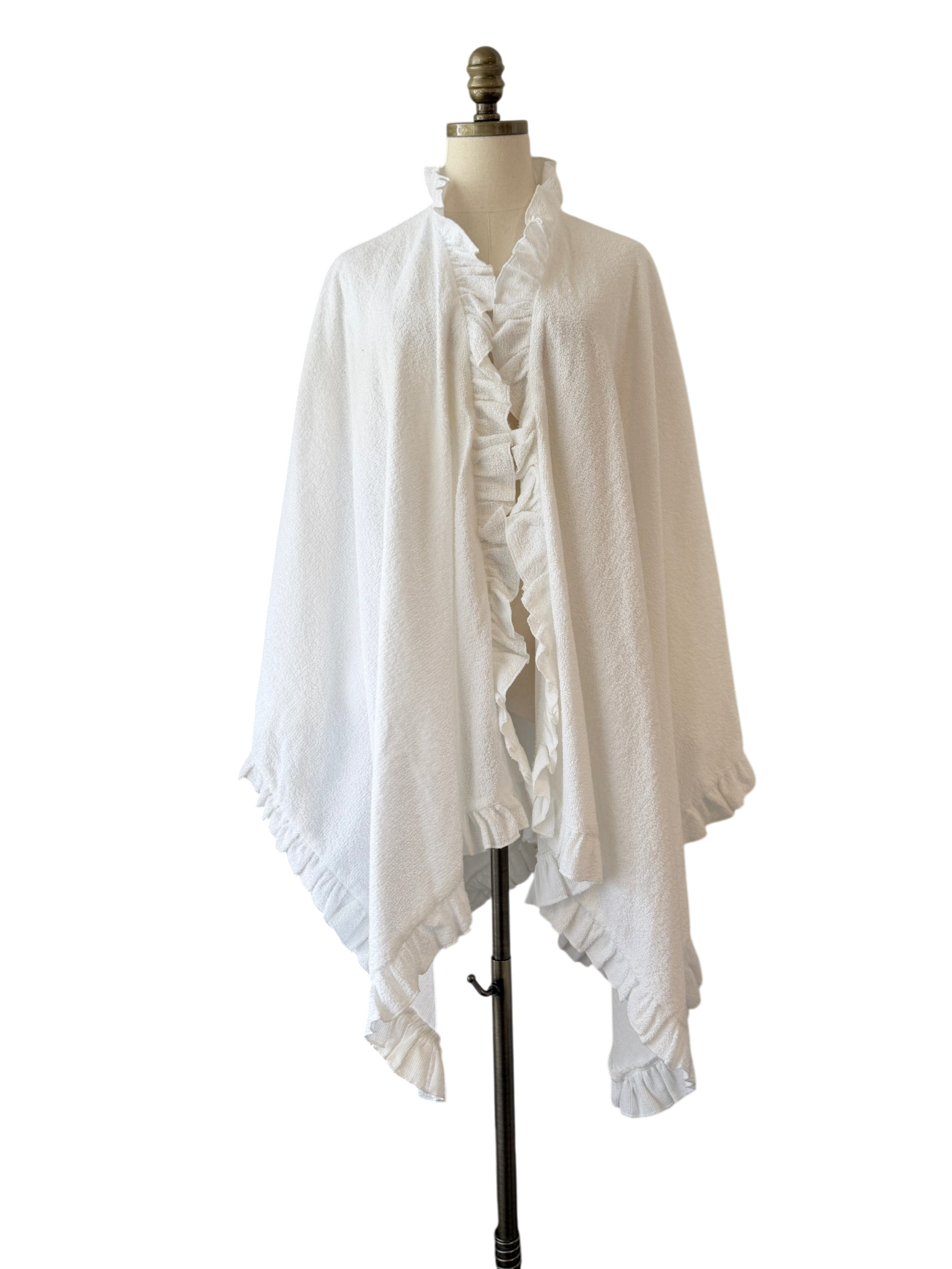 1970s Gottex White Terry Cloth Wrap with Ruffled Edge