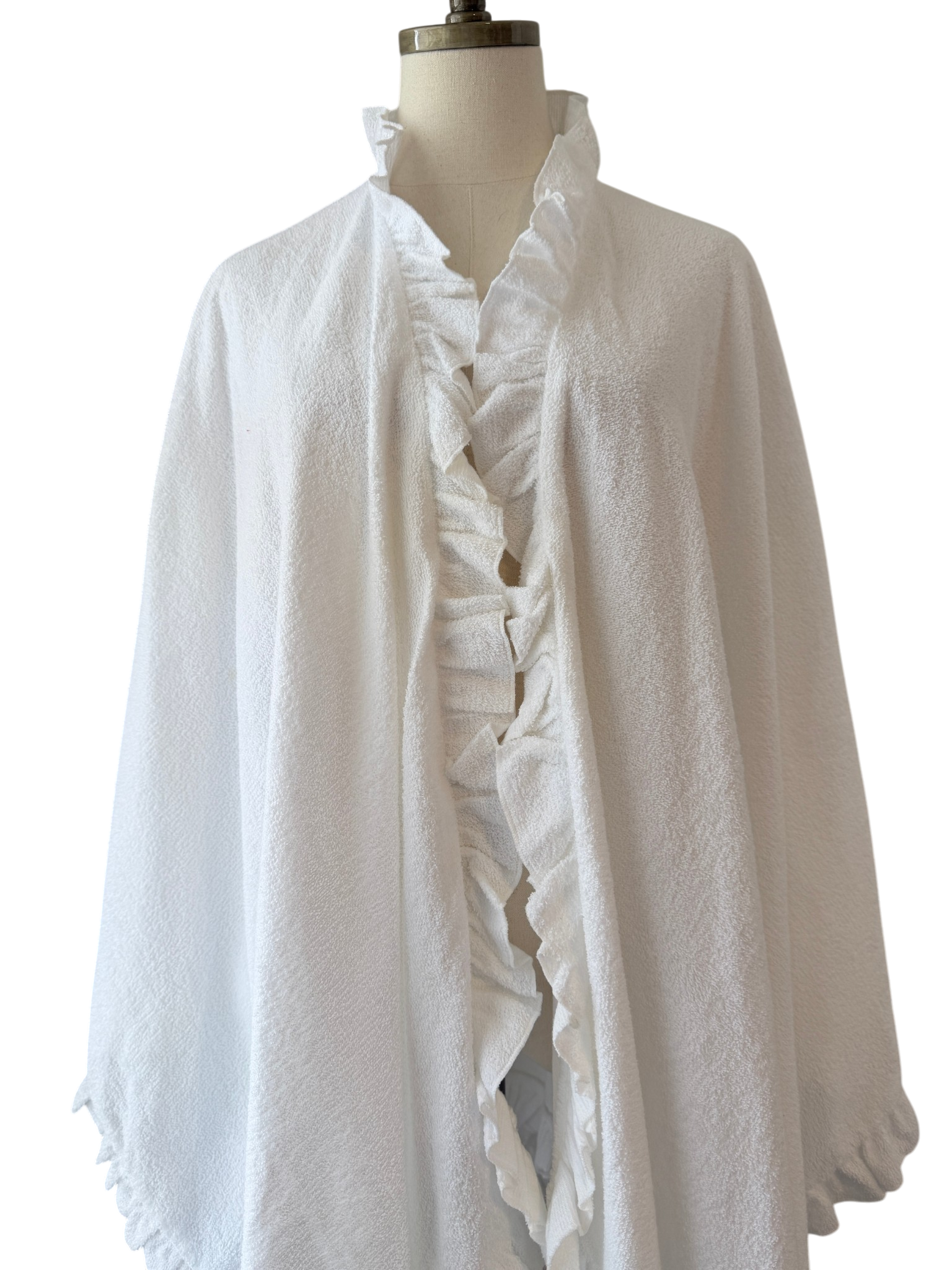1970s Gottex White Terry Cloth Wrap with Ruffled Edge