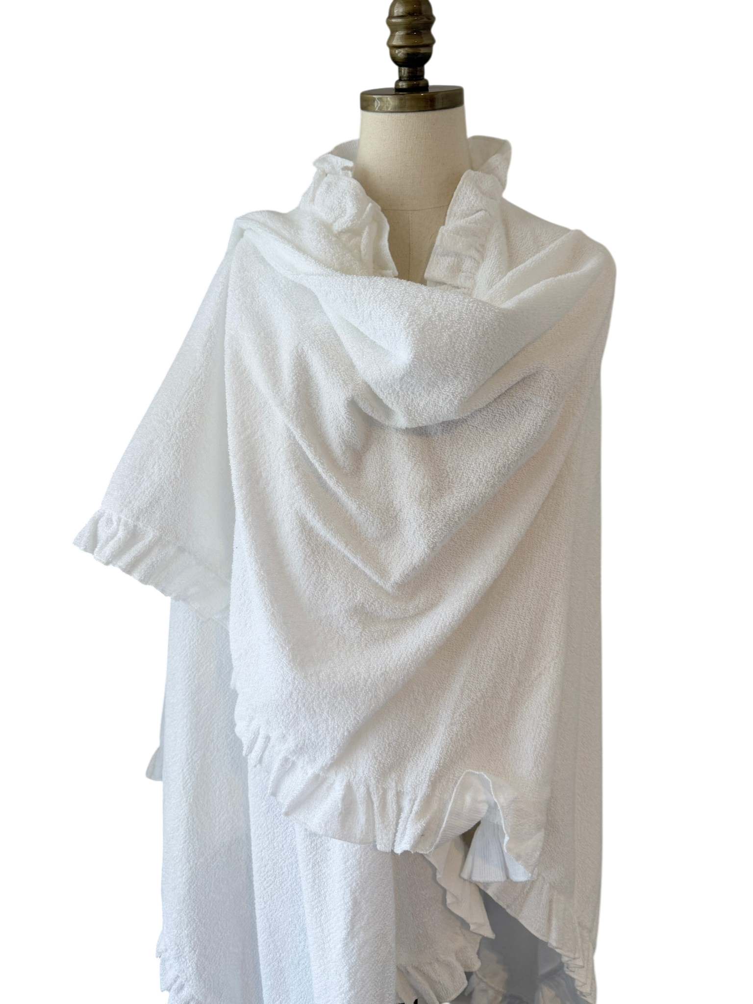 1970s Gottex White Terry Cloth Wrap with Ruffled Edge