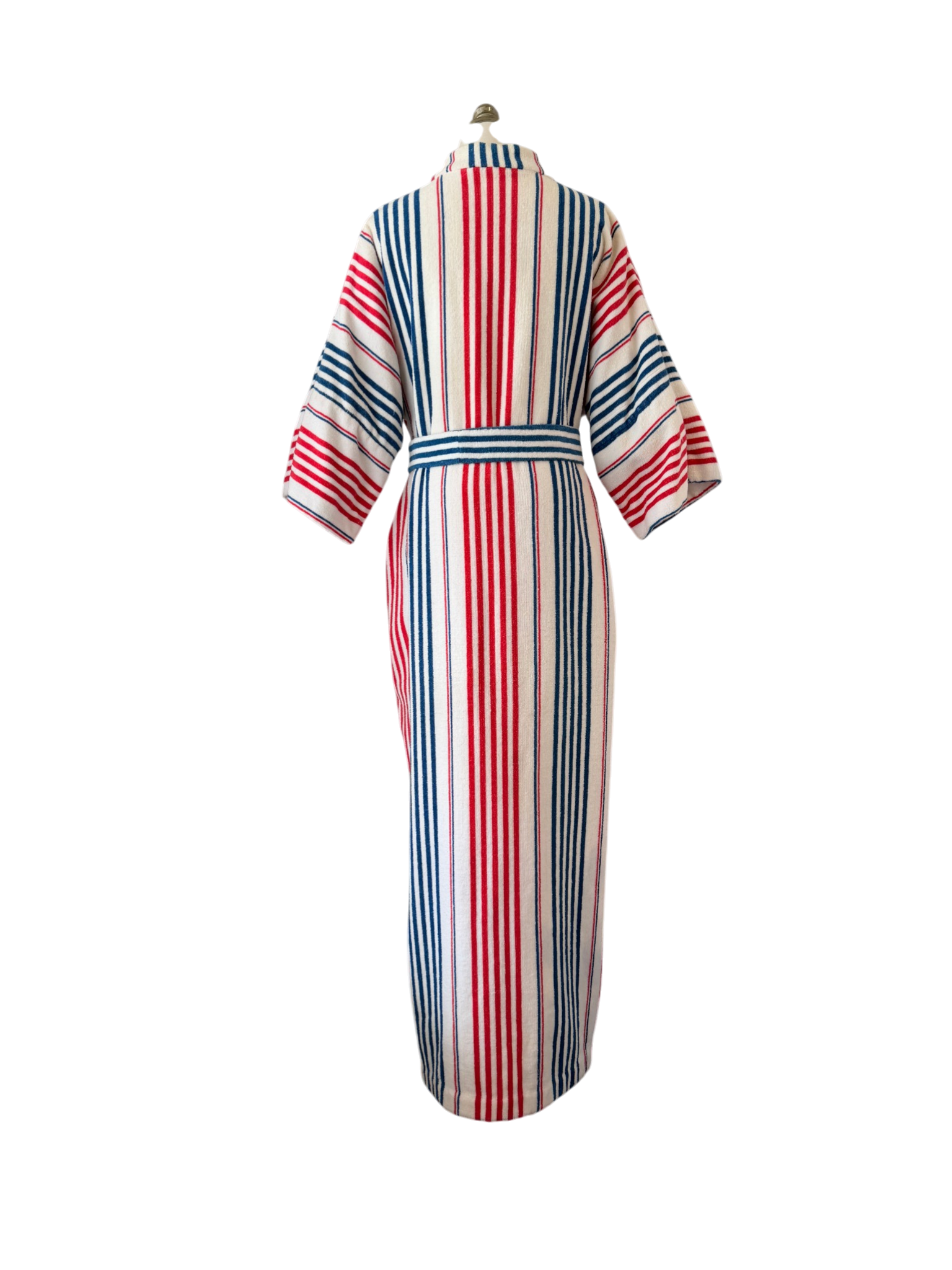 1960s Saks Fifth Avenue Red/White/Blue striped Terry cloth zip front robe with matching belt