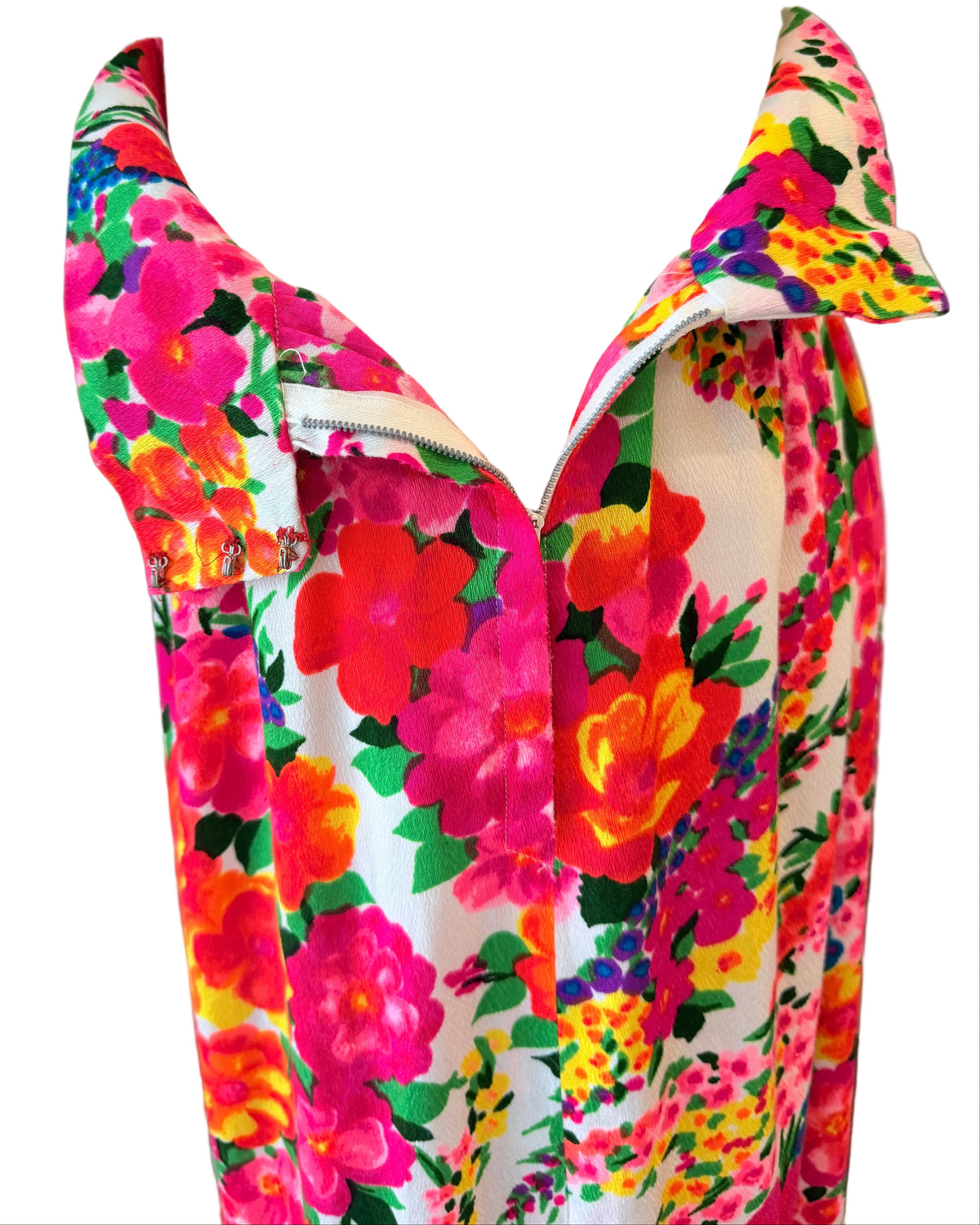 1960s Handmade Day-Glo Floral Maxi Skirt with Raised Side Hem & Ruffle