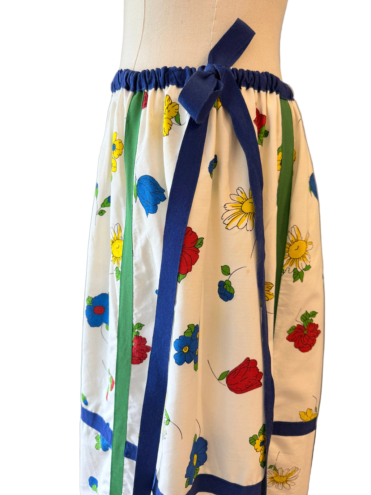 1970s Cotton Floral Print Maxi Skirt/Dress with Grosgrain Ribbon Trim