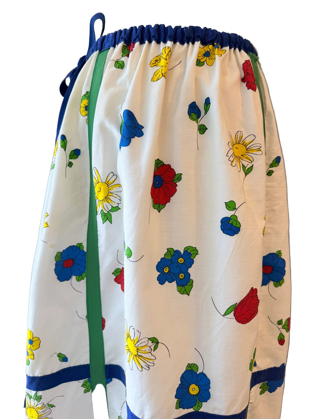 1970s Cotton Floral Print Maxi Skirt/Dress with Grosgrain Ribbon Trim