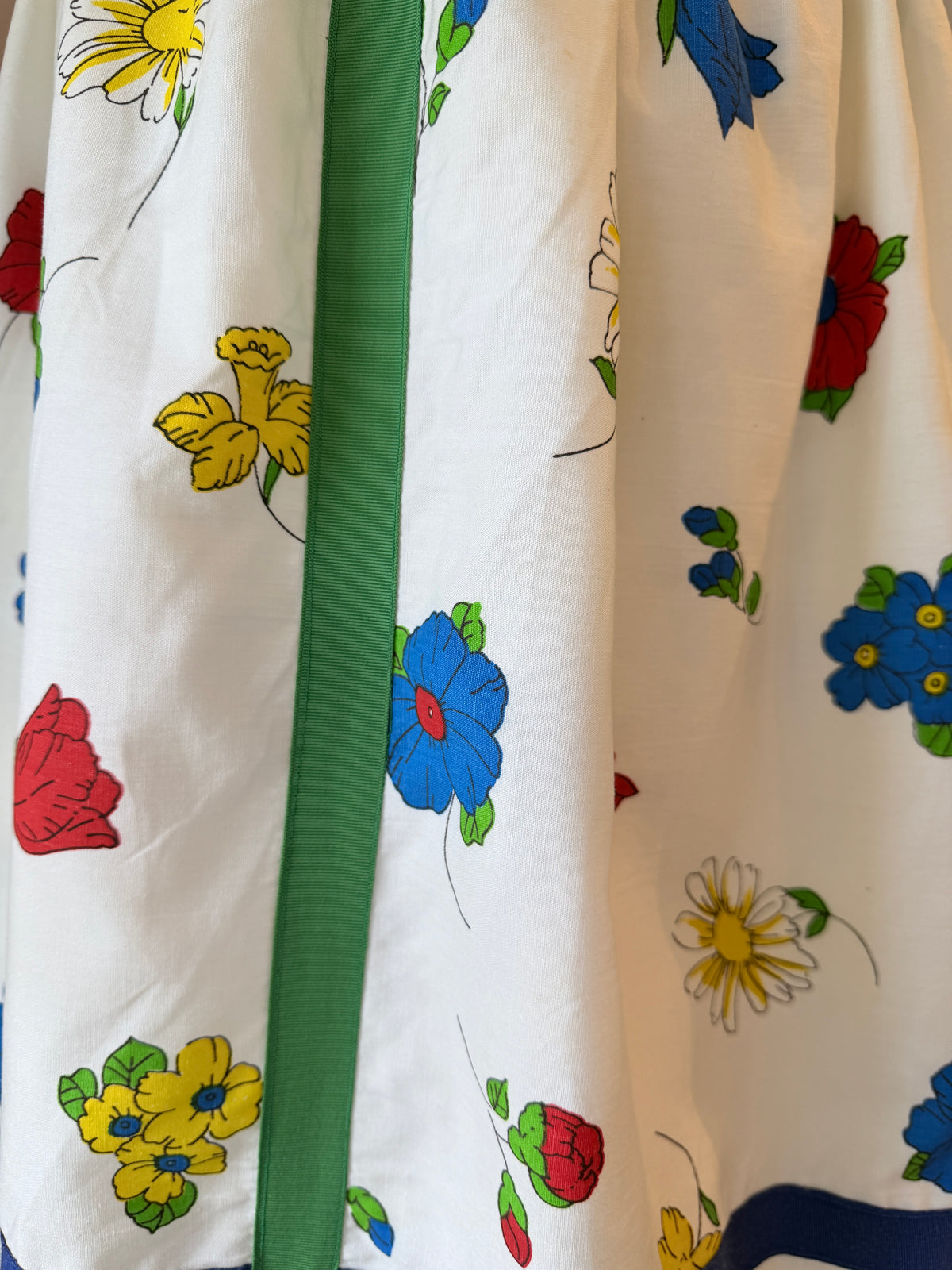 1970s Cotton Floral Print Maxi Skirt/Dress with Grosgrain Ribbon Trim