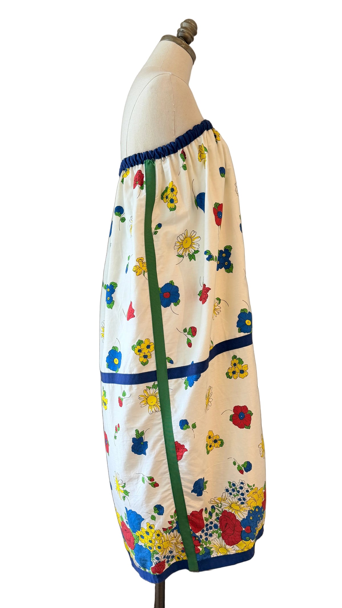 1970s Cotton Floral Print Maxi Skirt/Dress with Grosgrain Ribbon Trim