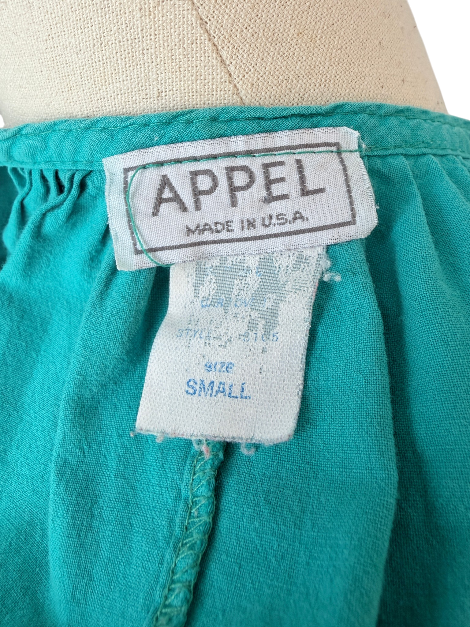 1970s Appel Patio Dress with Ruffle Hem, Butterfly Sleeves & Peacock Appliqué