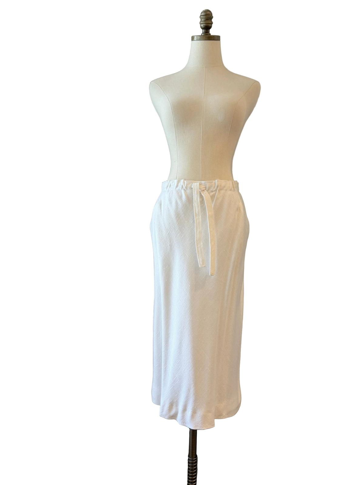 1970s Courrèges Ivory Linen A-Line Skirt with Elastic Waist