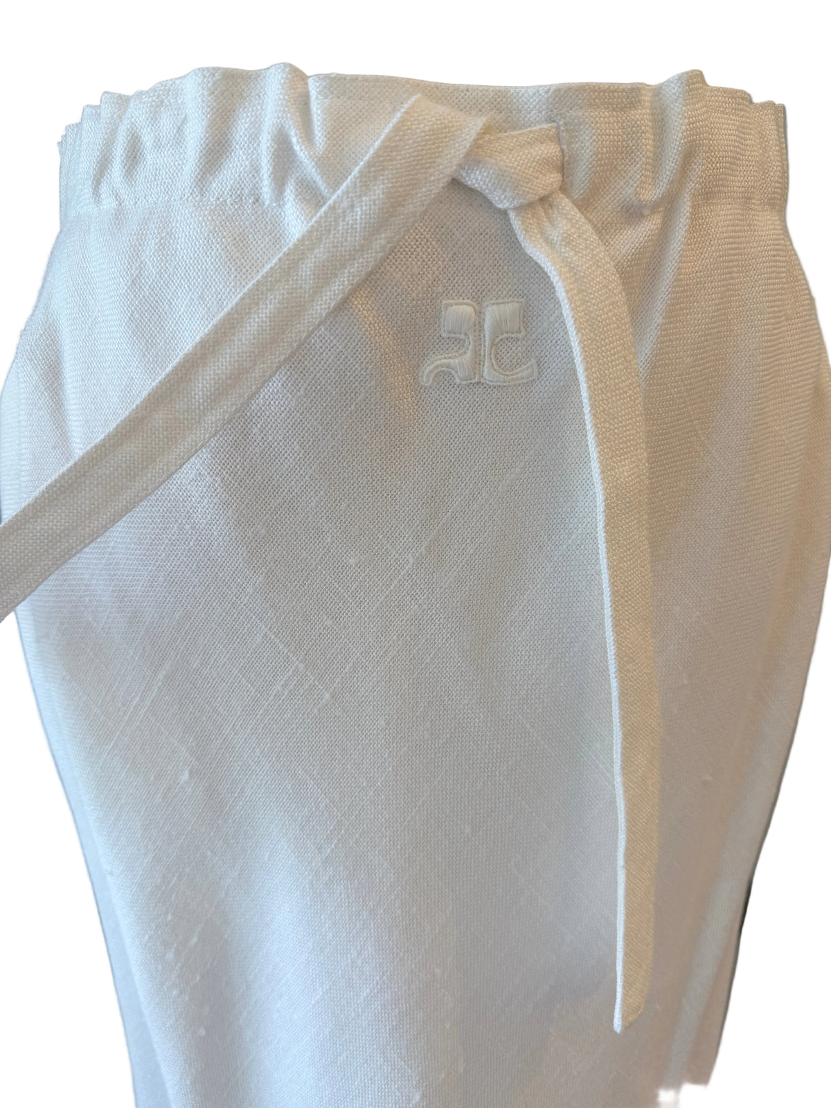 1970s Courrèges Ivory Linen A-Line Skirt with Elastic Waist
