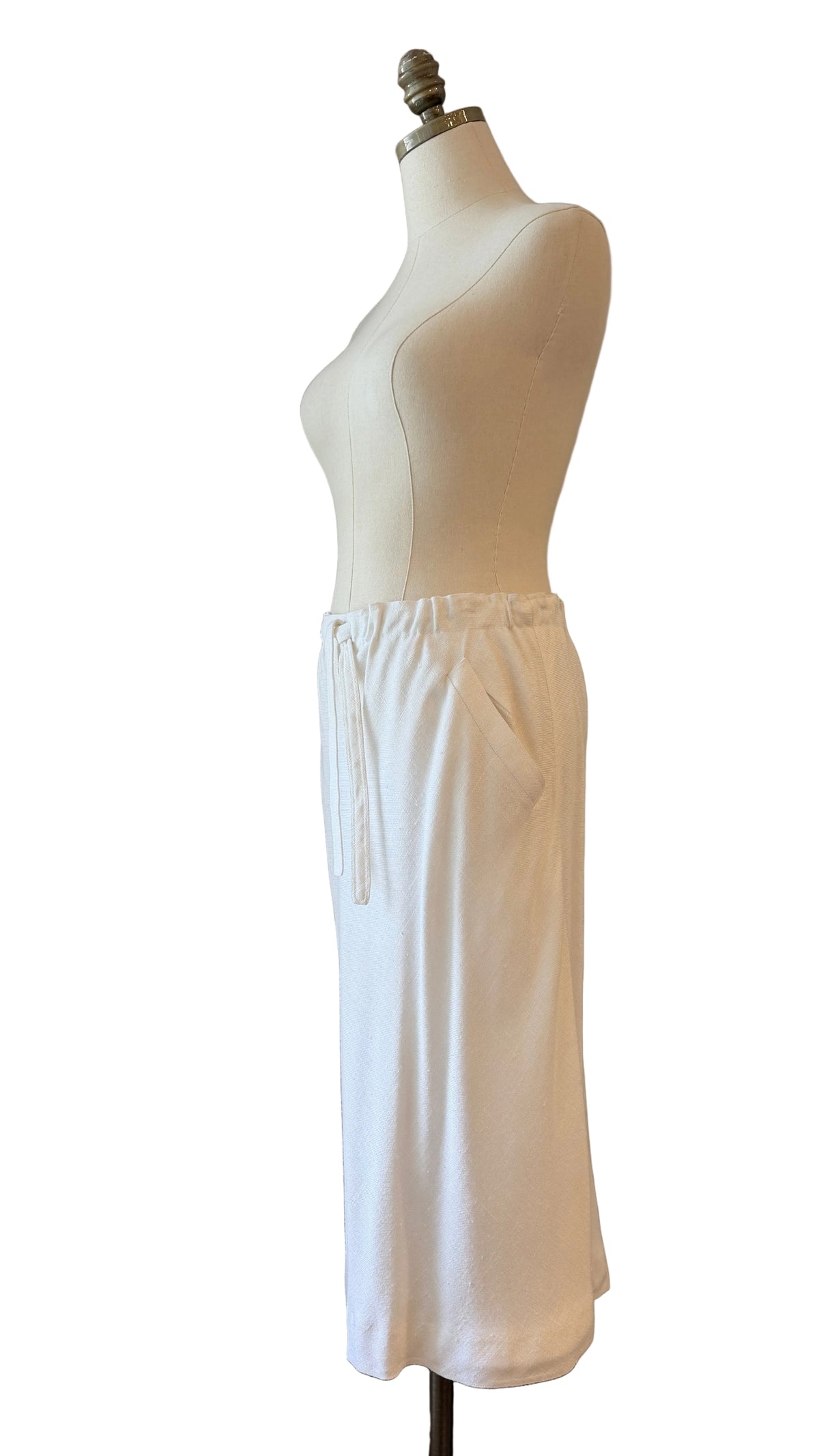 1970s Courrèges Ivory Linen A-Line Skirt with Elastic Waist