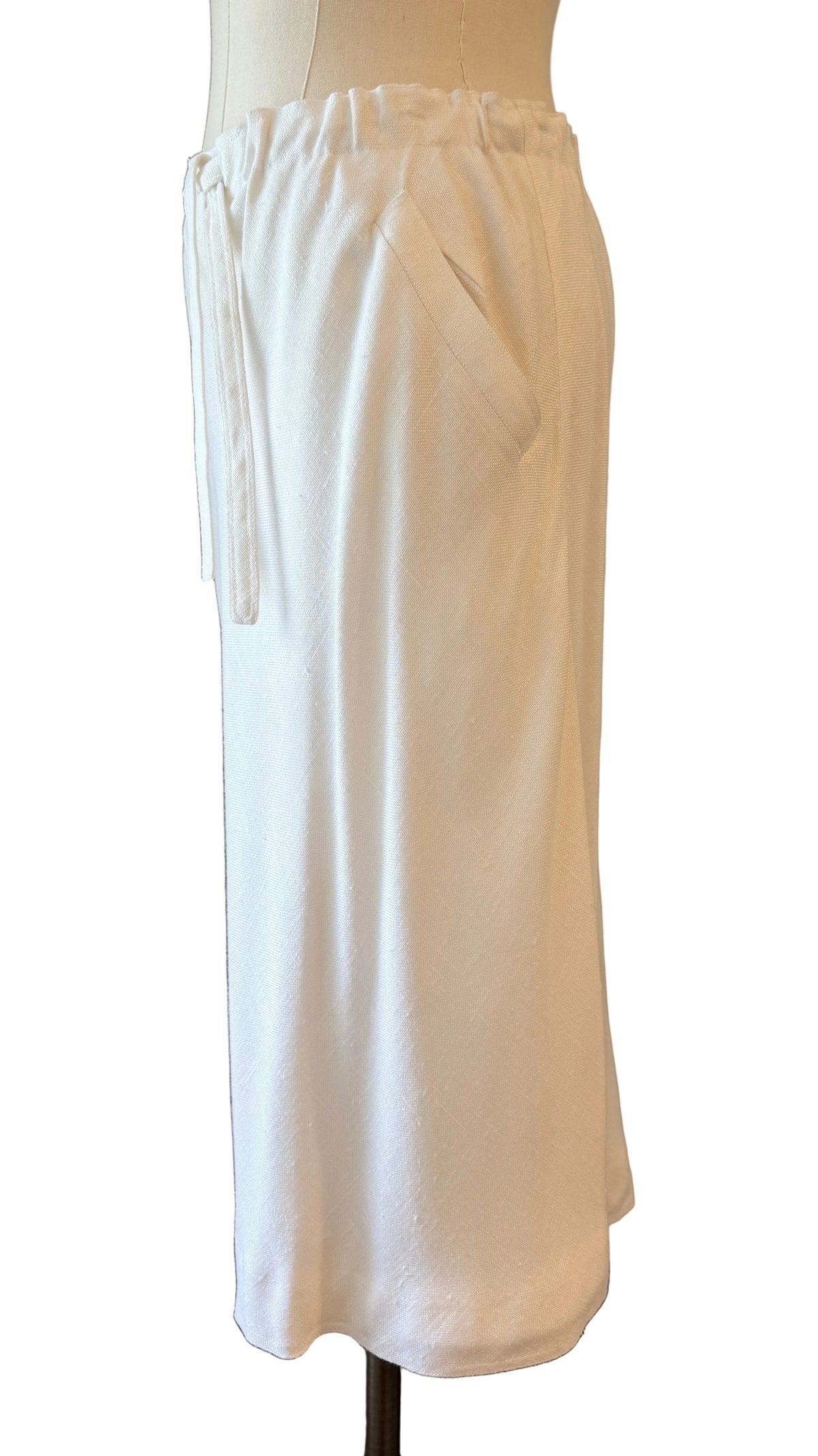 1970s Courrèges Ivory Linen A-Line Skirt with Elastic Waist