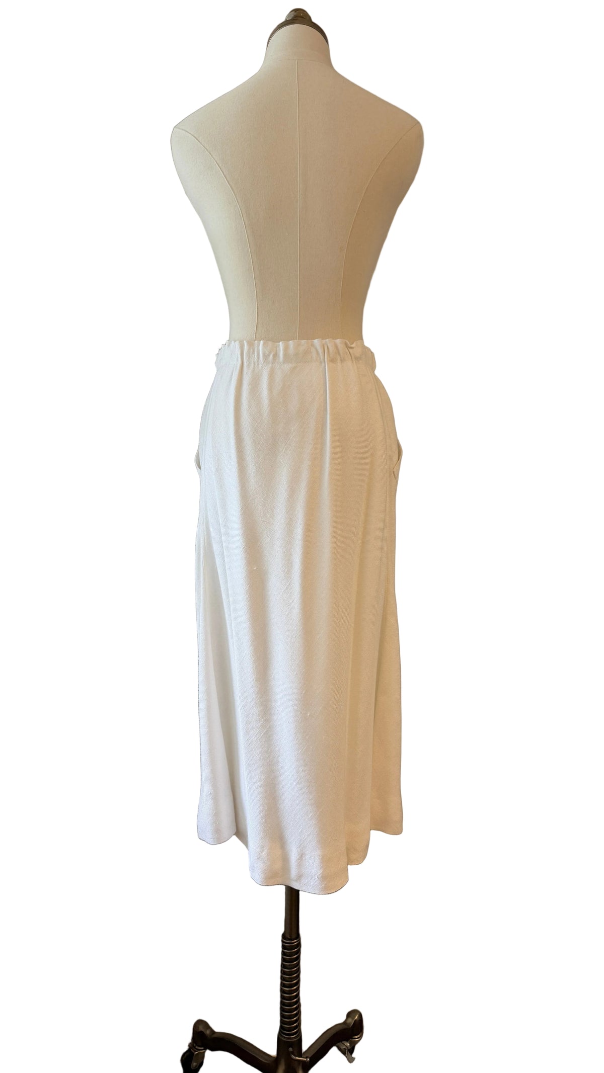1970s Courrèges Ivory Linen A-Line Skirt with Elastic Waist