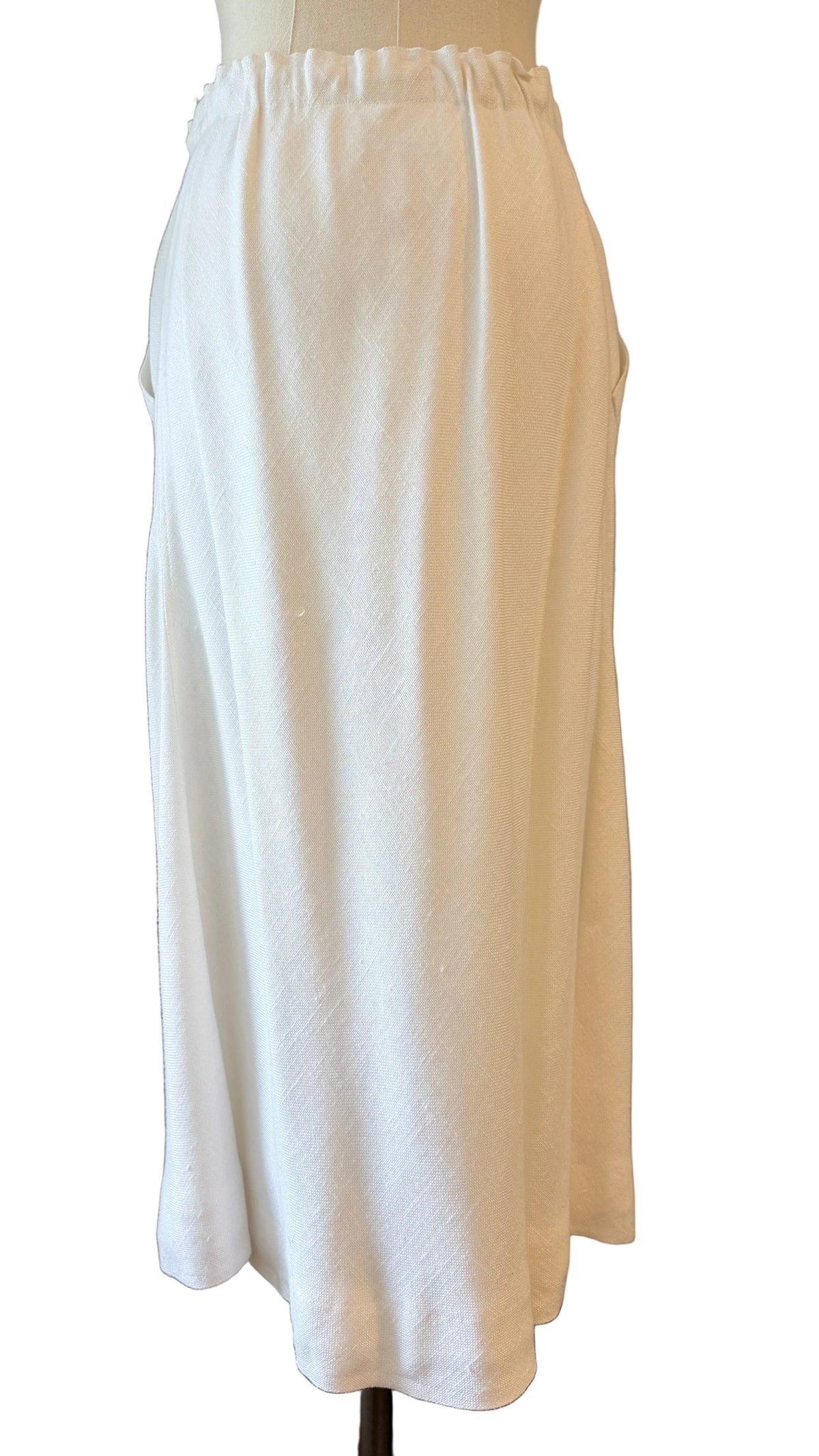 1970s Courrèges Ivory Linen A-Line Skirt with Elastic Waist