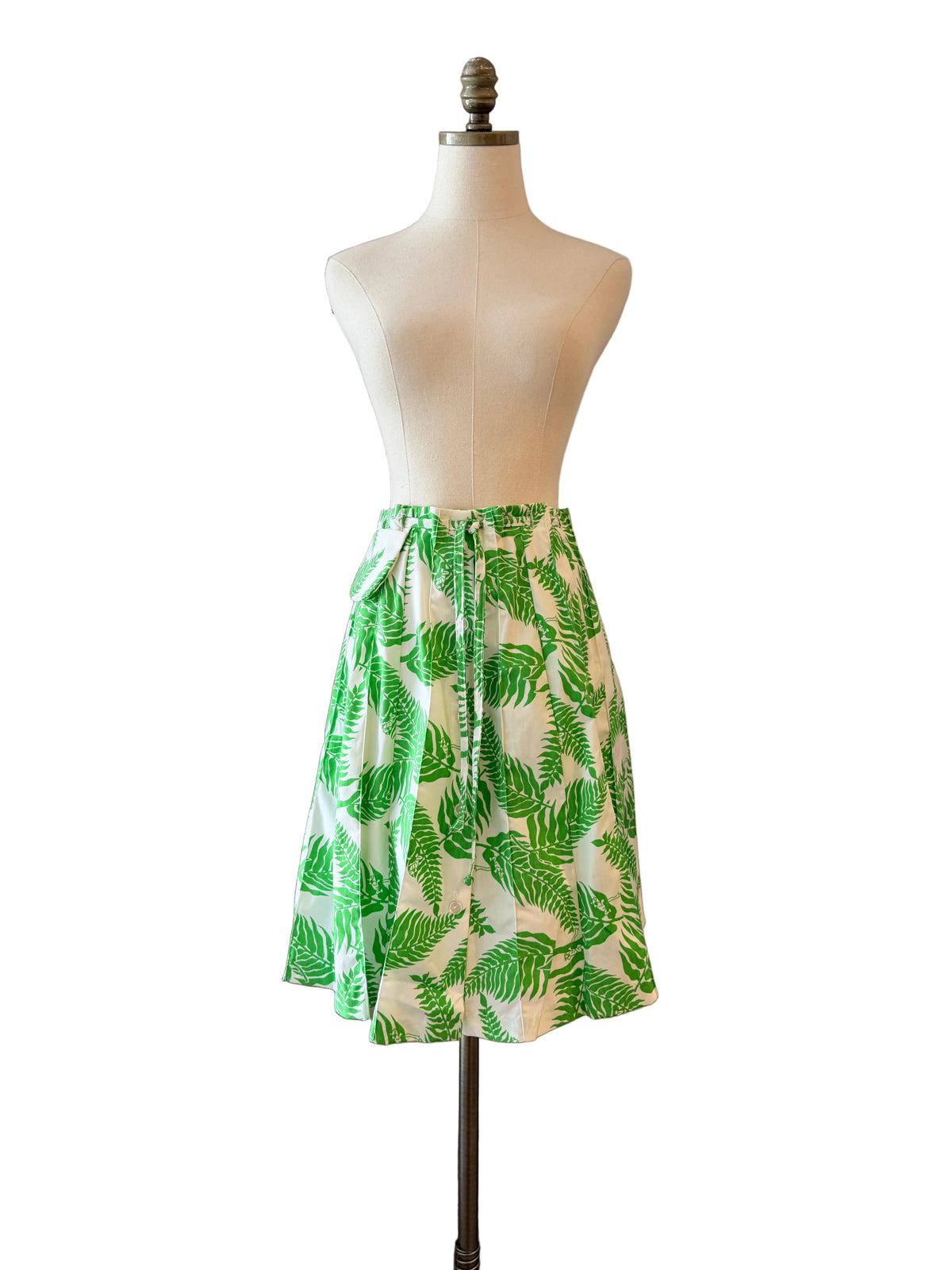1970s Julia Montgomery Frog Tog Pleated Button-Front Fern Print Skort