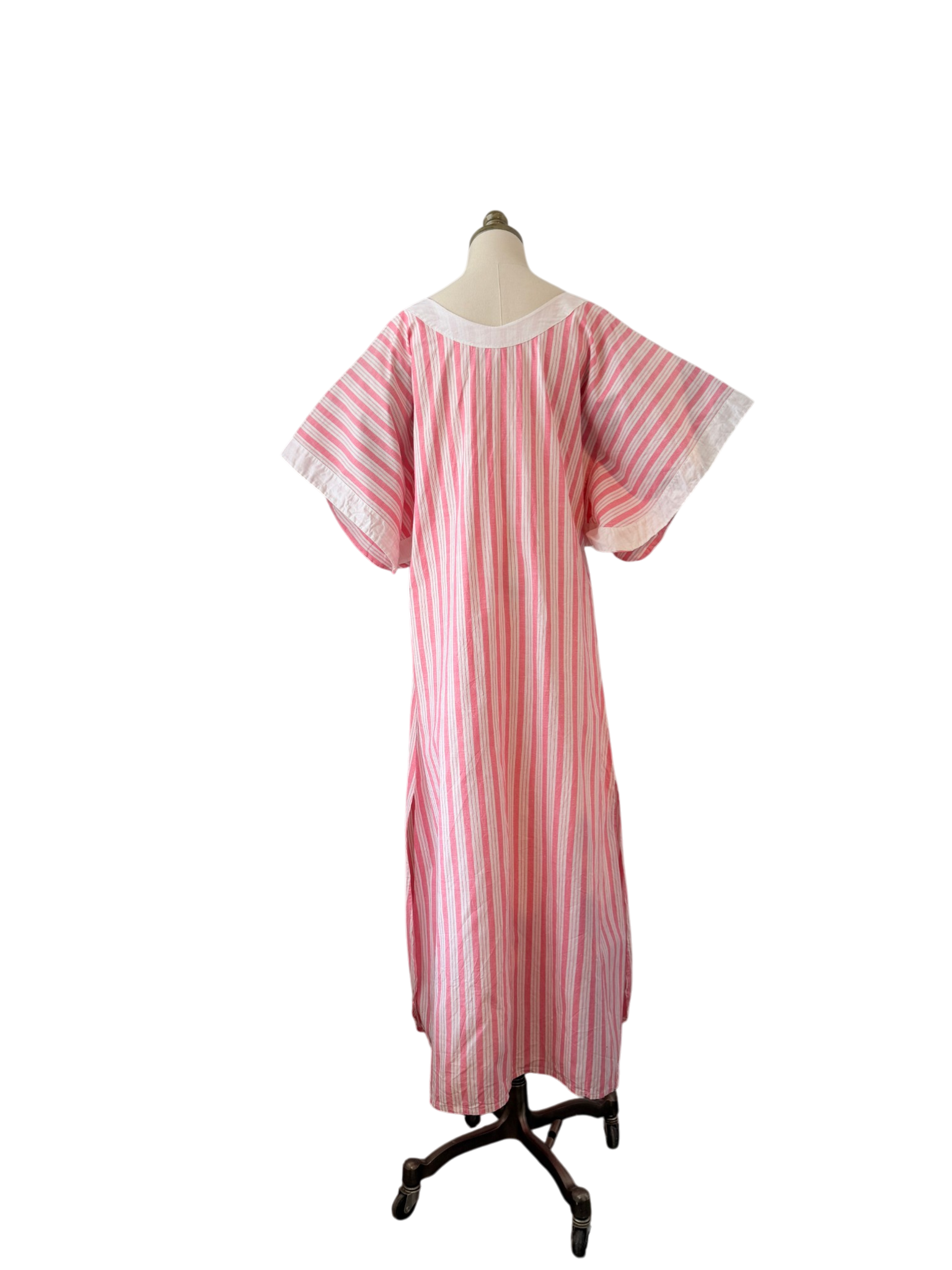1980s Anna Maria Righetti Pink & White Striped Caftan with Patchwork Appliqué