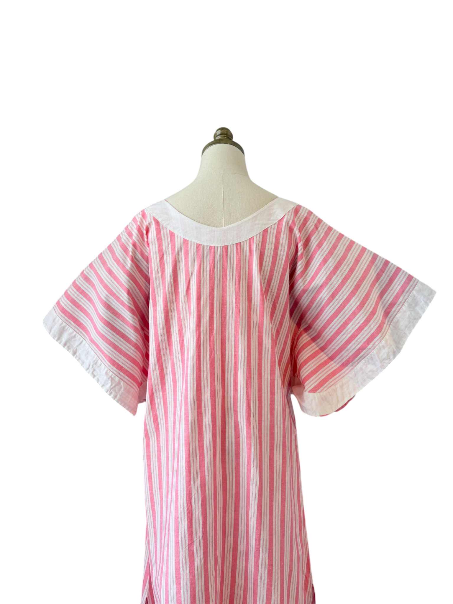 1980s Anna Maria Righetti Pink & White Striped Caftan with Patchwork Appliqué