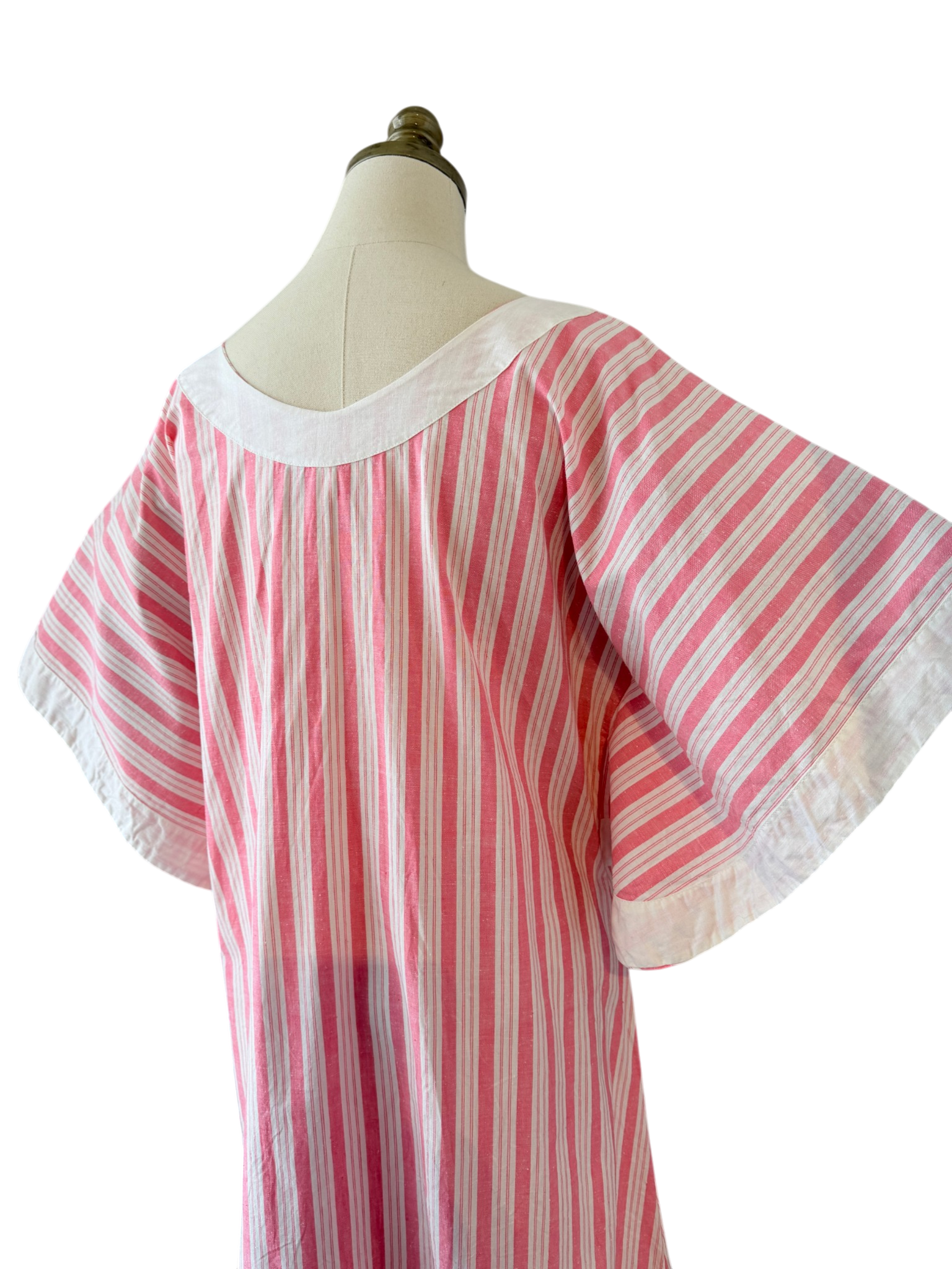 1980s Anna Maria Righetti Pink & White Striped Caftan with Patchwork Appliqué
